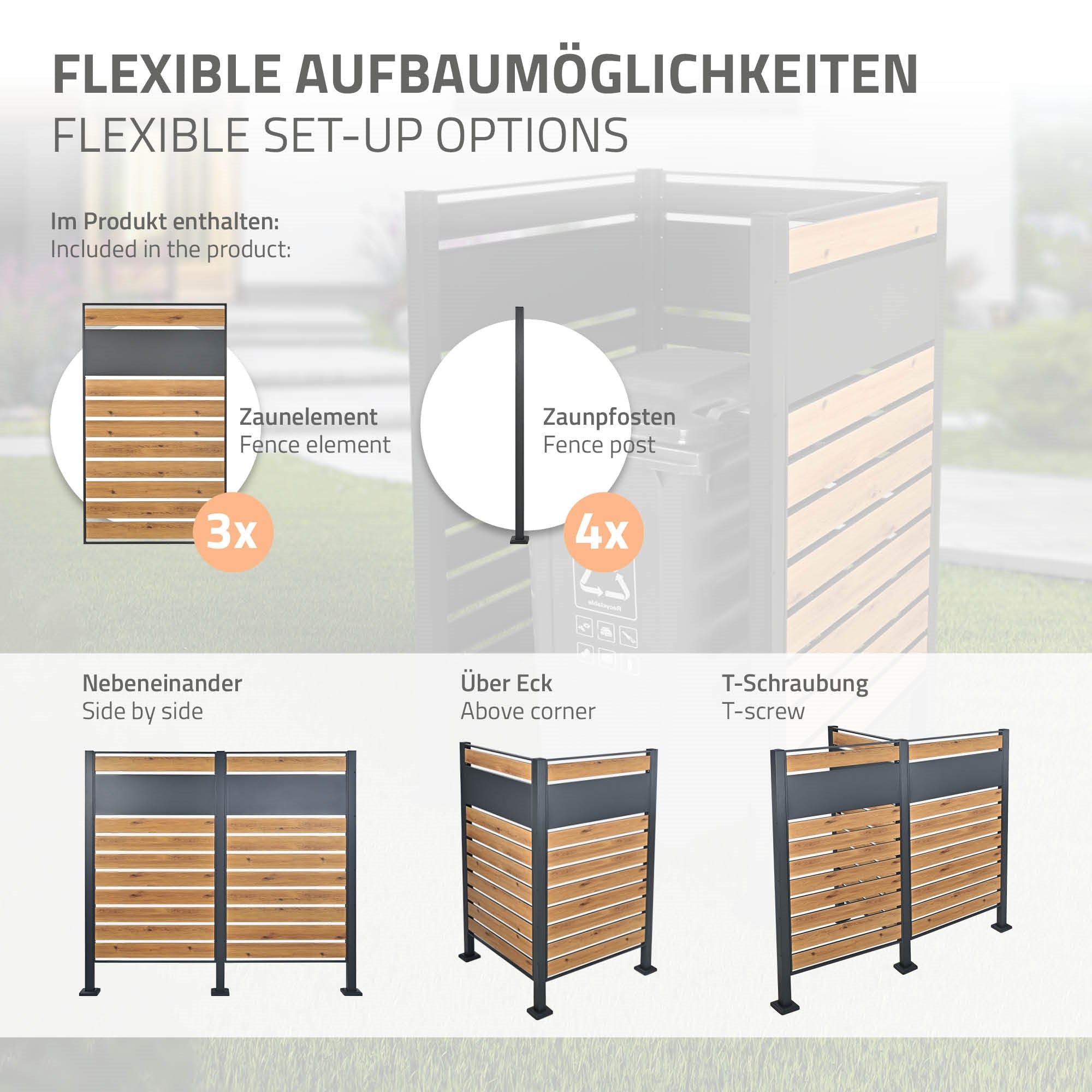 Grafik mit flexiblen Aufbaumöglichkeiten für einen Zaun.