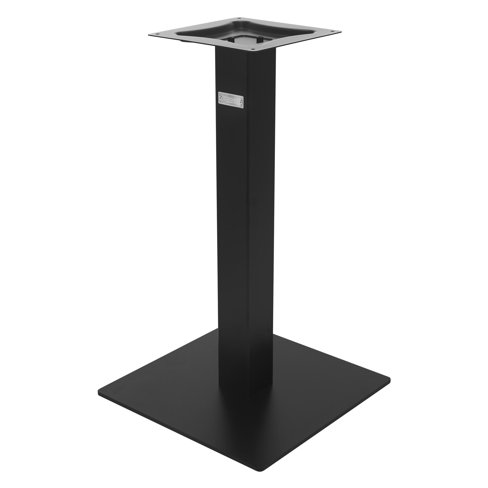 Černá stolní noha se čtvercovou základnou a čtvercovou deskou.