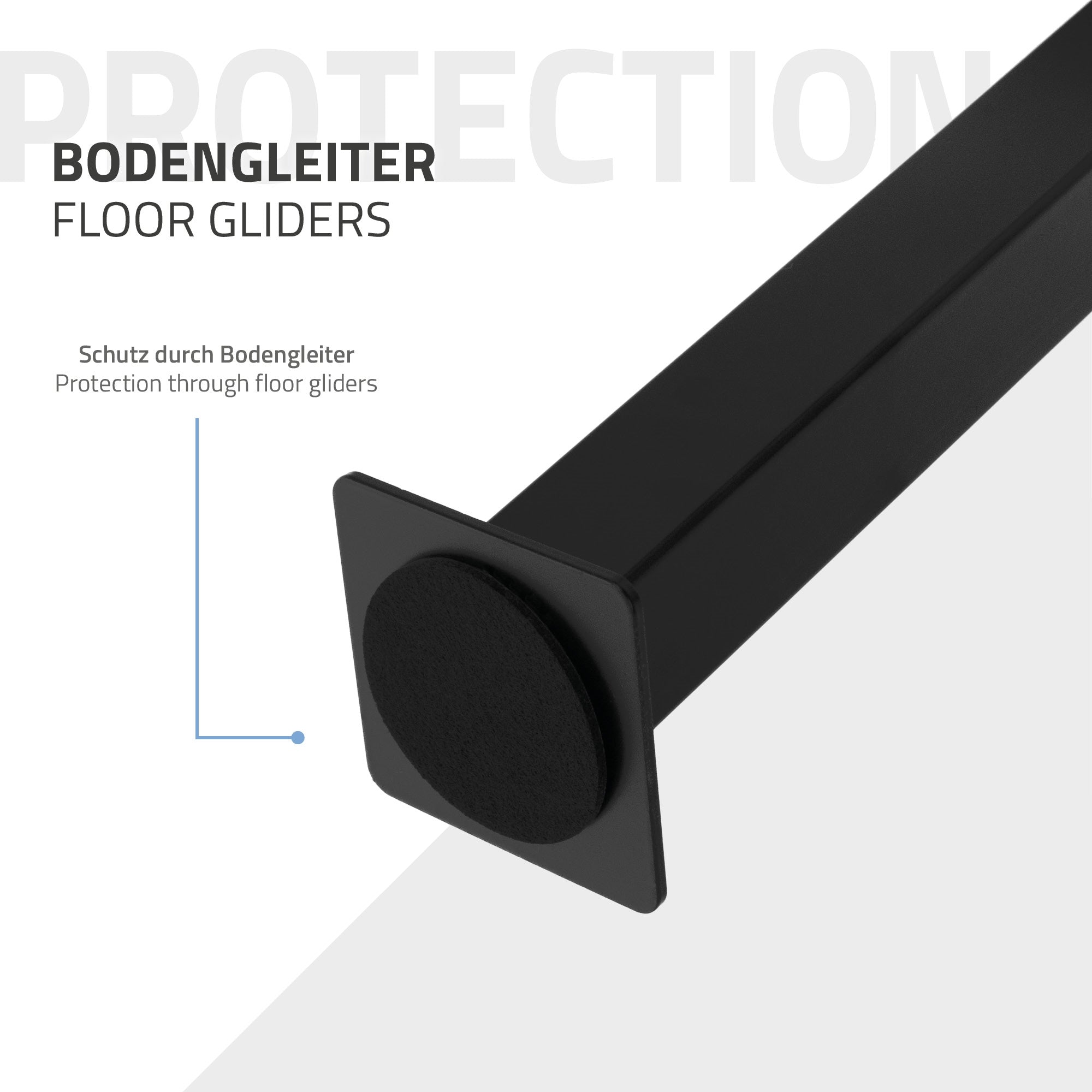 Un guide de sol noir avec fonction de protection, représenté sur un fond blanc.