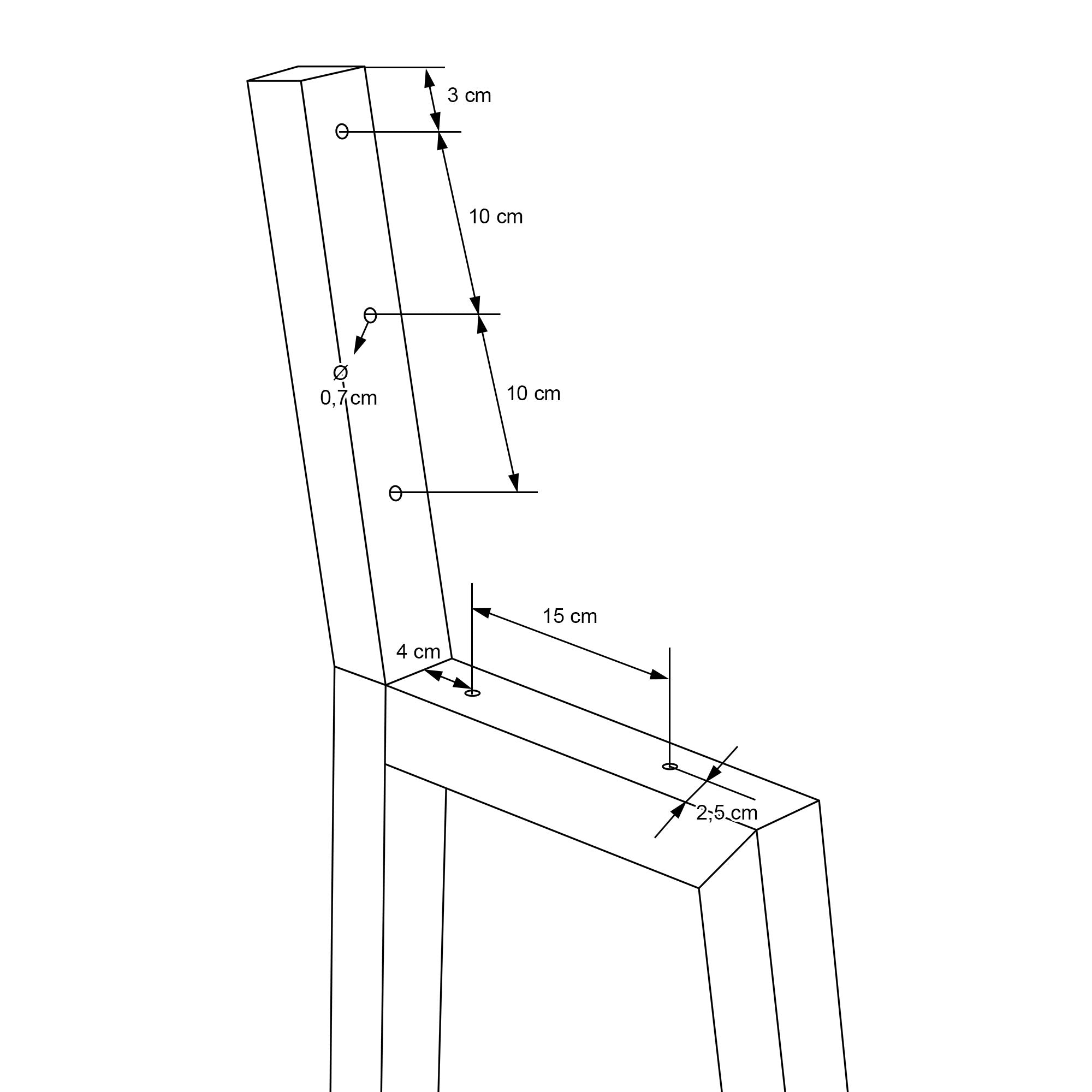 Dessin technique d'une chaise avec des dimensions et des détails.