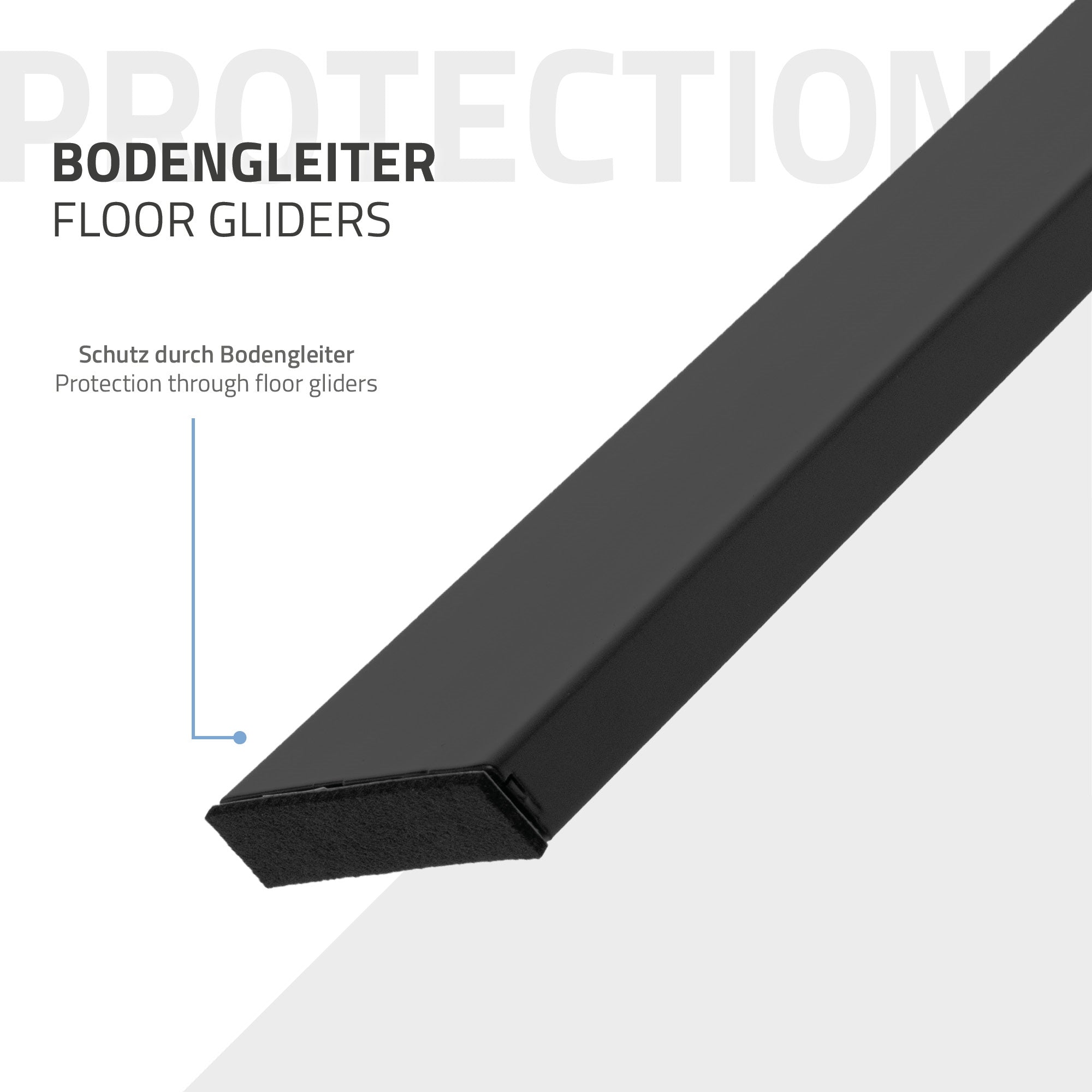 A black floor glide with black protective material on the bottom.