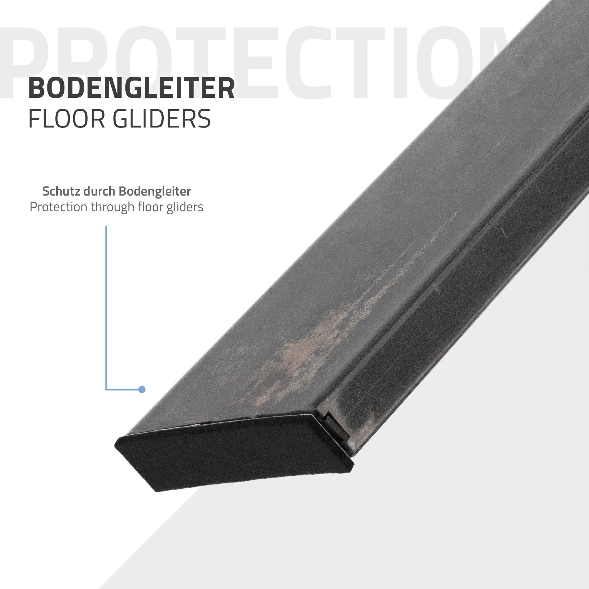 En gulvglider lavet af sort materiale, der beskytter møbler.