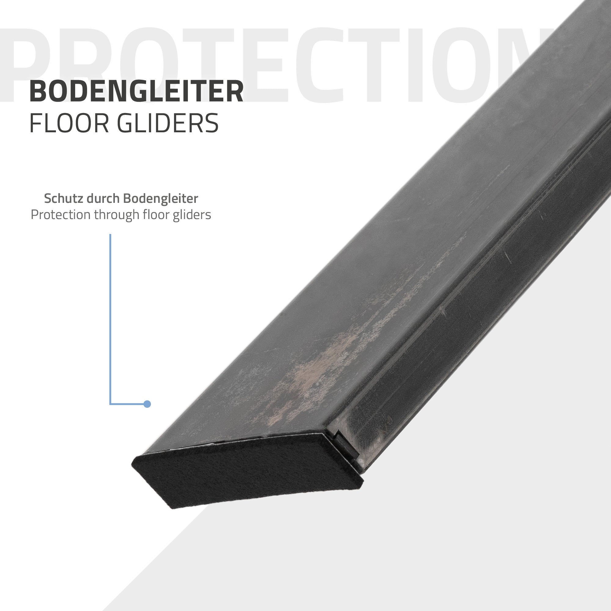 Bodenleiste aus Metall, Schutz durch Bodengleiter.