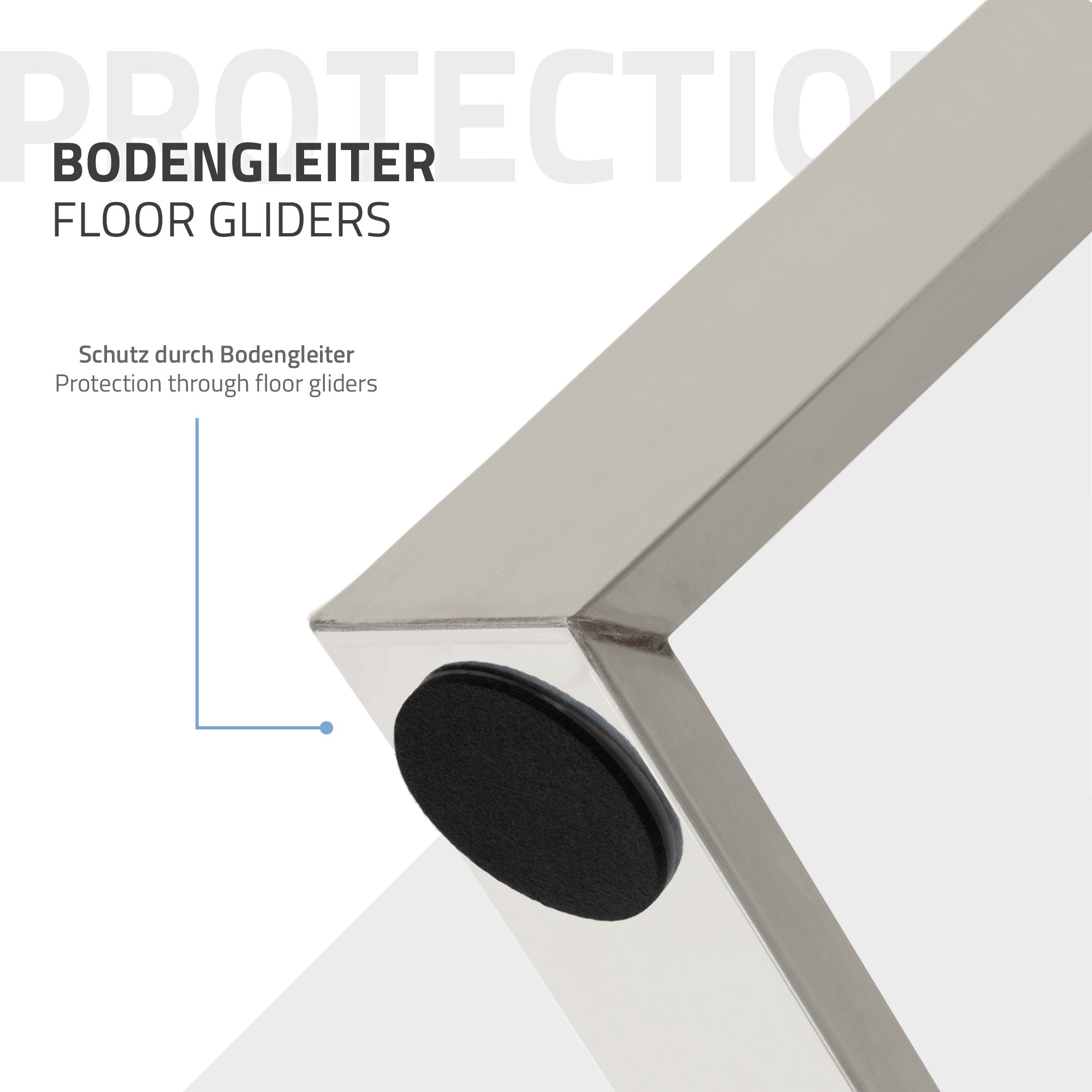 Bodenleiste mit Schutz durch Bodengleiter, abgebildet in einem anderen Winkel.