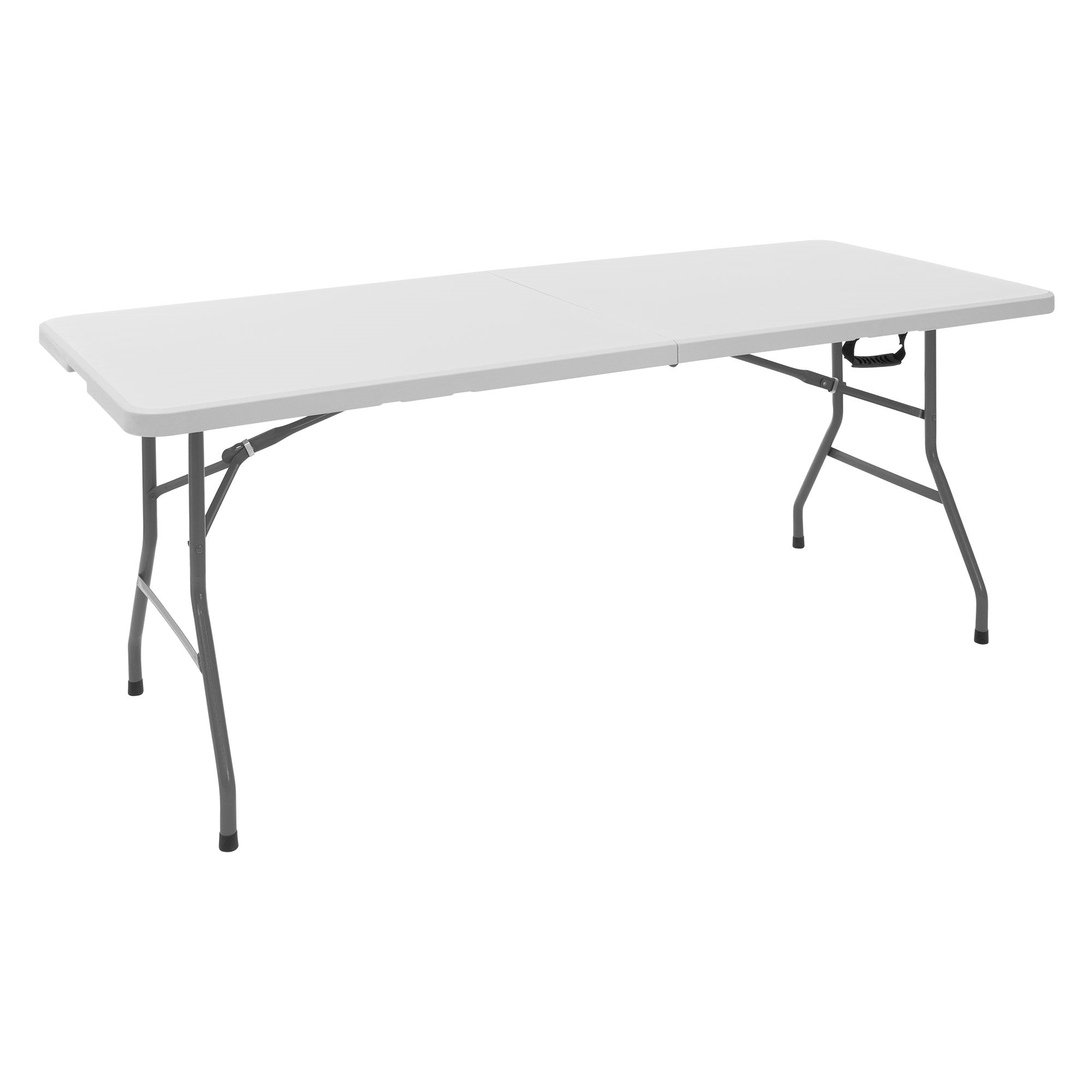 Folding table in white, with a gray frame.