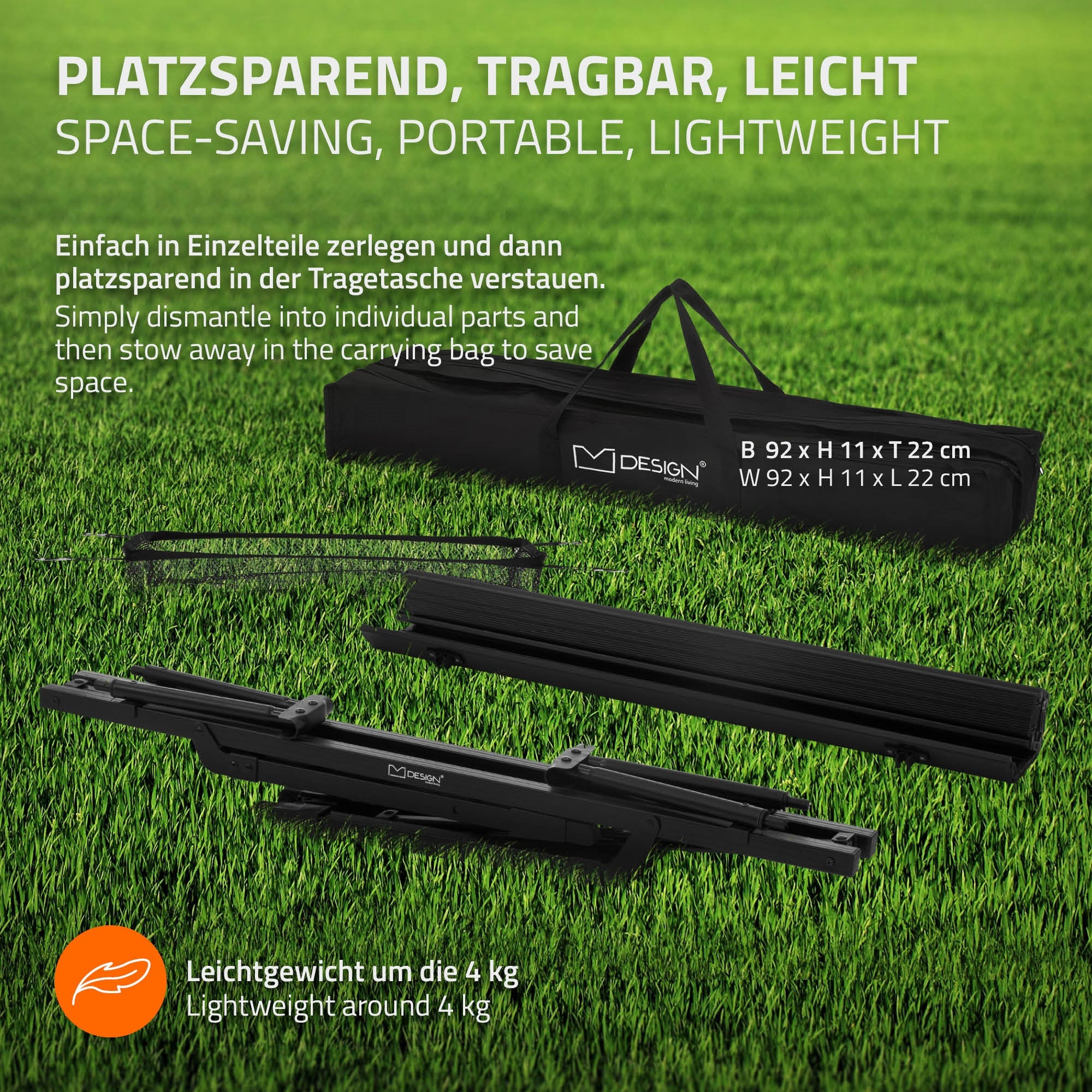 Solution de rangement portable et peu encombrante sur gazon vert.