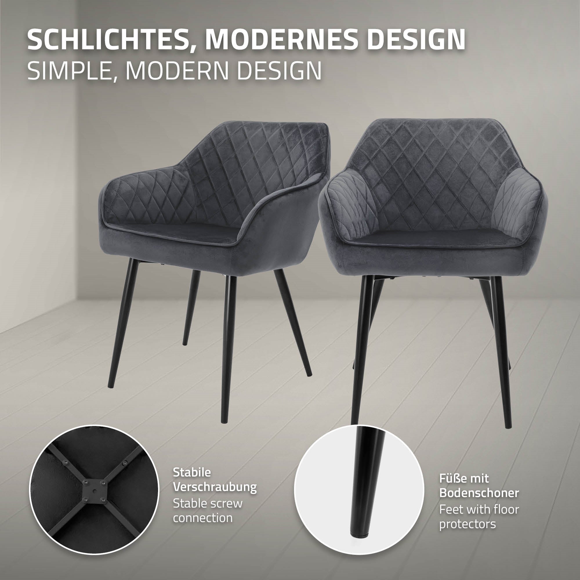 To grå stole med moderne design på et lyst gulv.