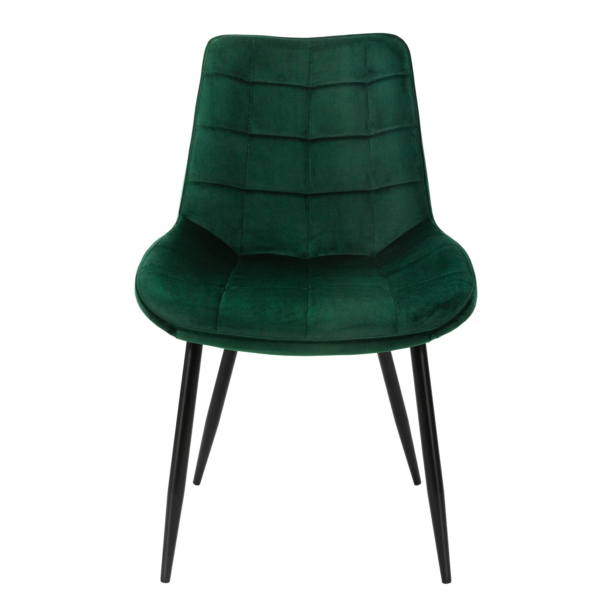 Sedia verde con seduta imbottita e struttura nera.