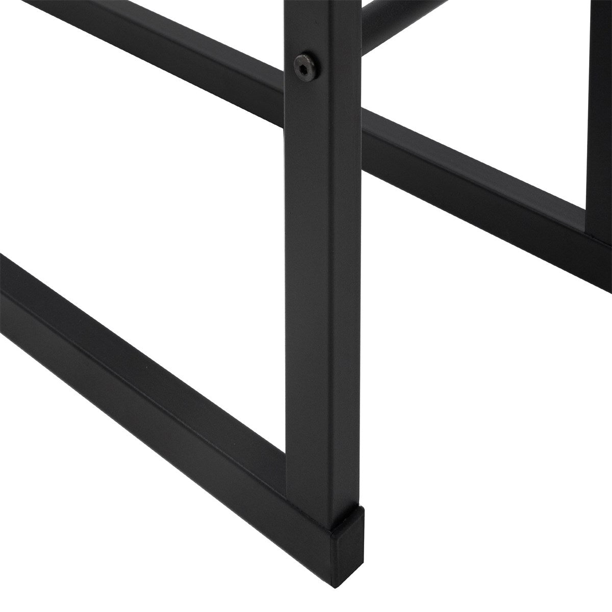 Detailaufnahme eines schwarzen Metallgestells.