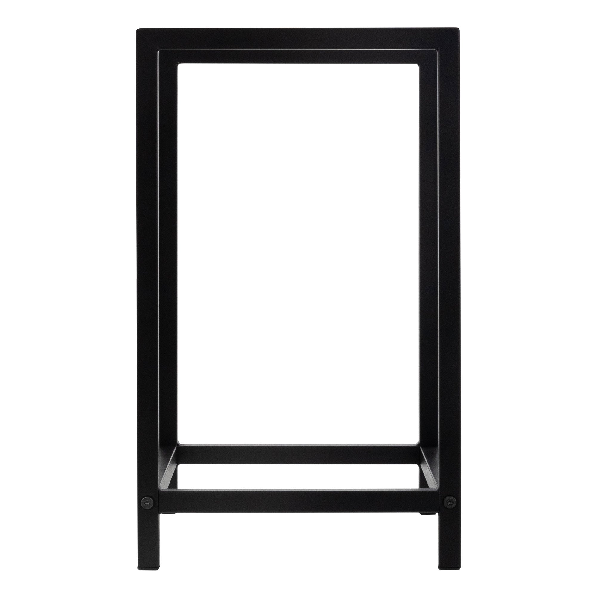 Black rectangular wooden shelf frame without filling.