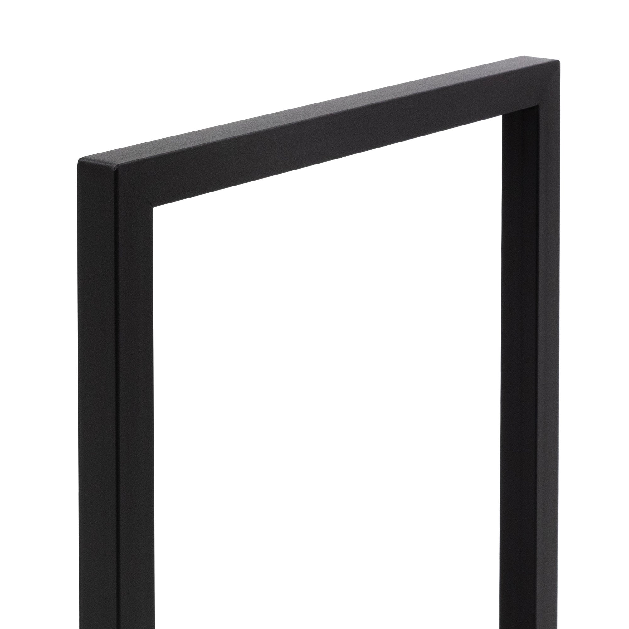Black frame that is open on one side, on a white background.