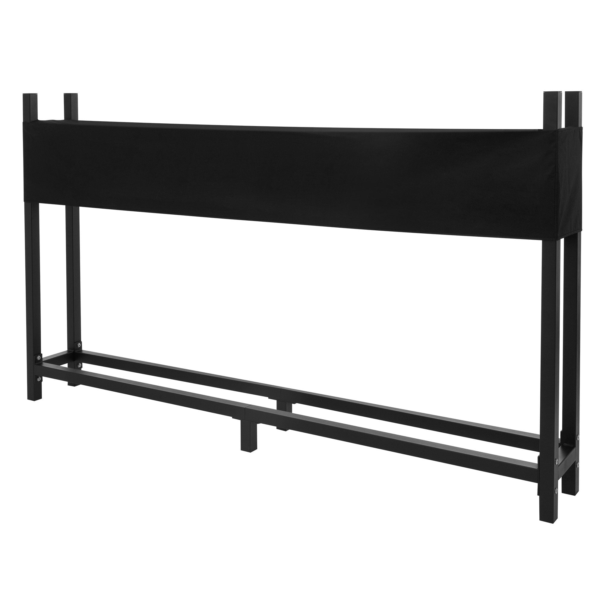 Gestell für Hochbeet mit schwarzem Stoff von der Seite.