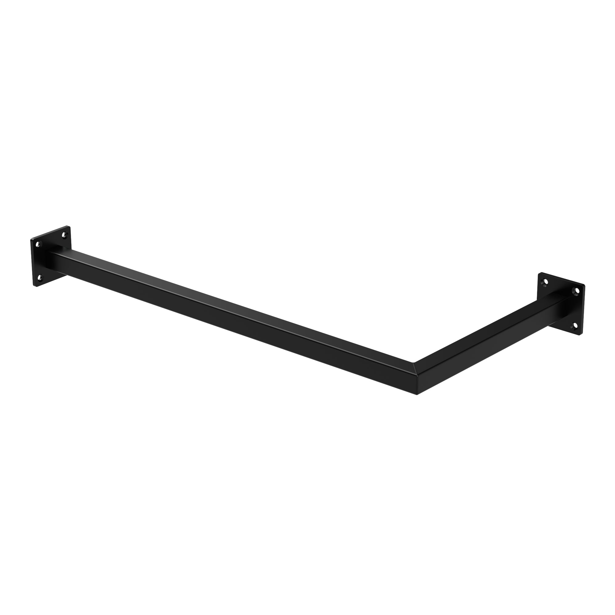 Schwarze Metallstange mit Wandhalterungen, ohne weitere Objekte.