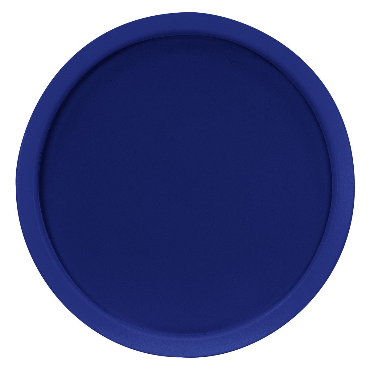 Blauer runder Tablett mit flacher Oberfläche.