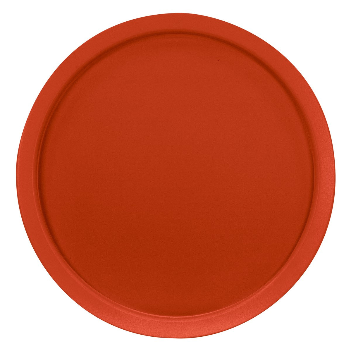 Runde rote Tischplatte ohne Beine, flach und glatt.