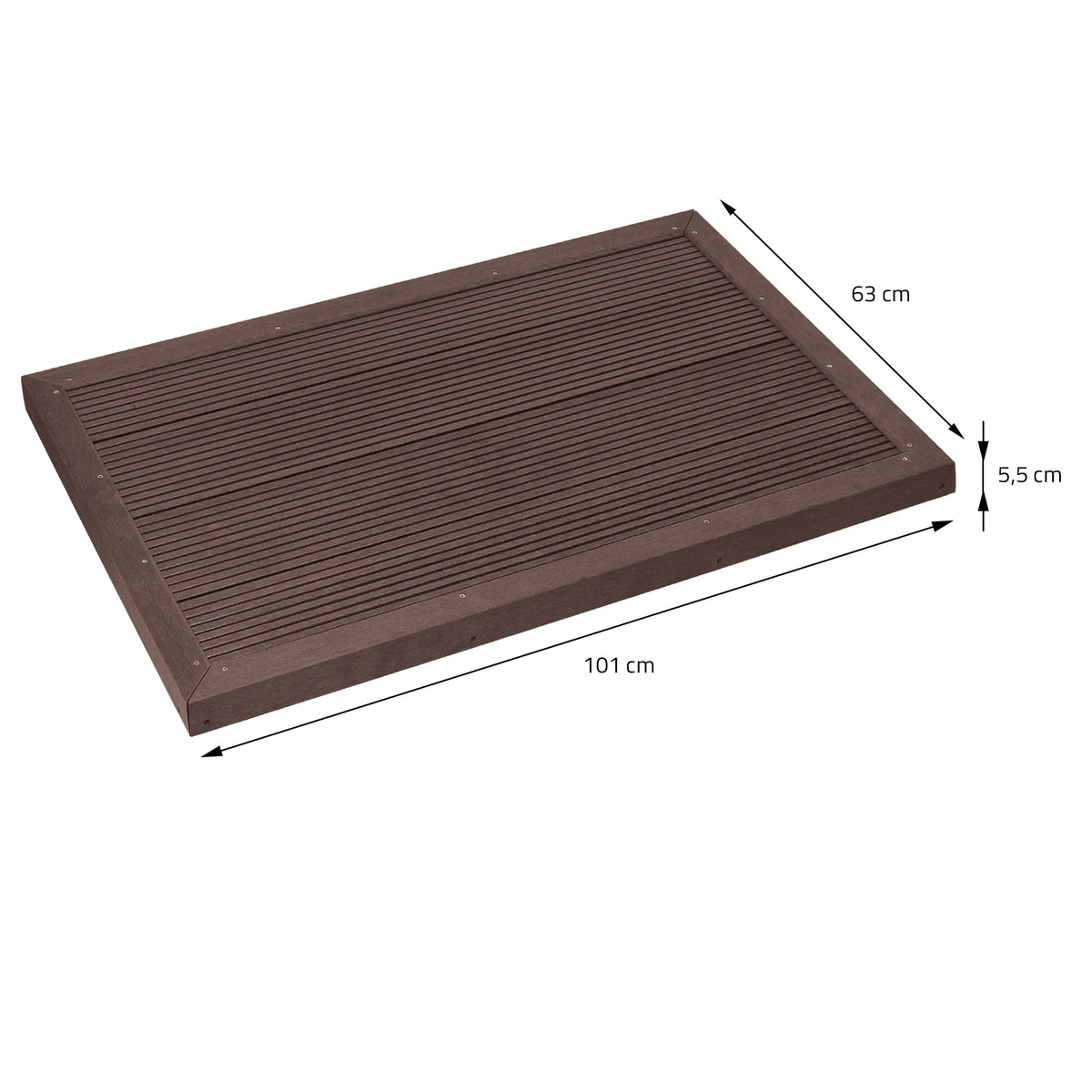 Tappetino marrone con scanalature, misure: 101 cm x 63 cm x 5,5 cm.