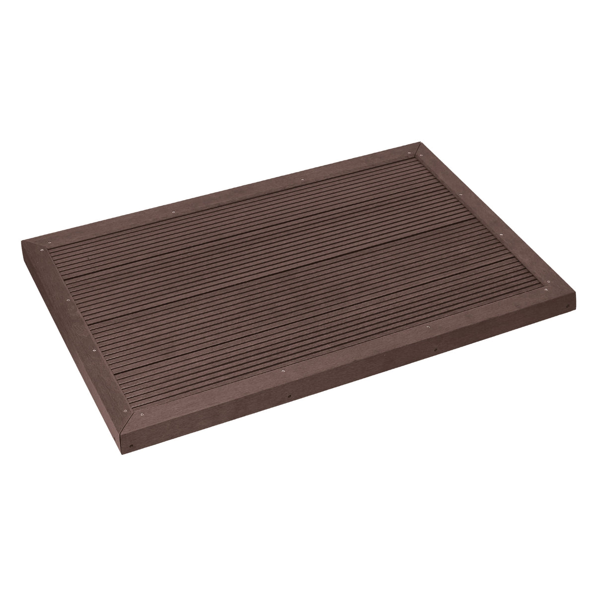 Piano in legno marrone con struttura a scanalature su sfondo bianco.