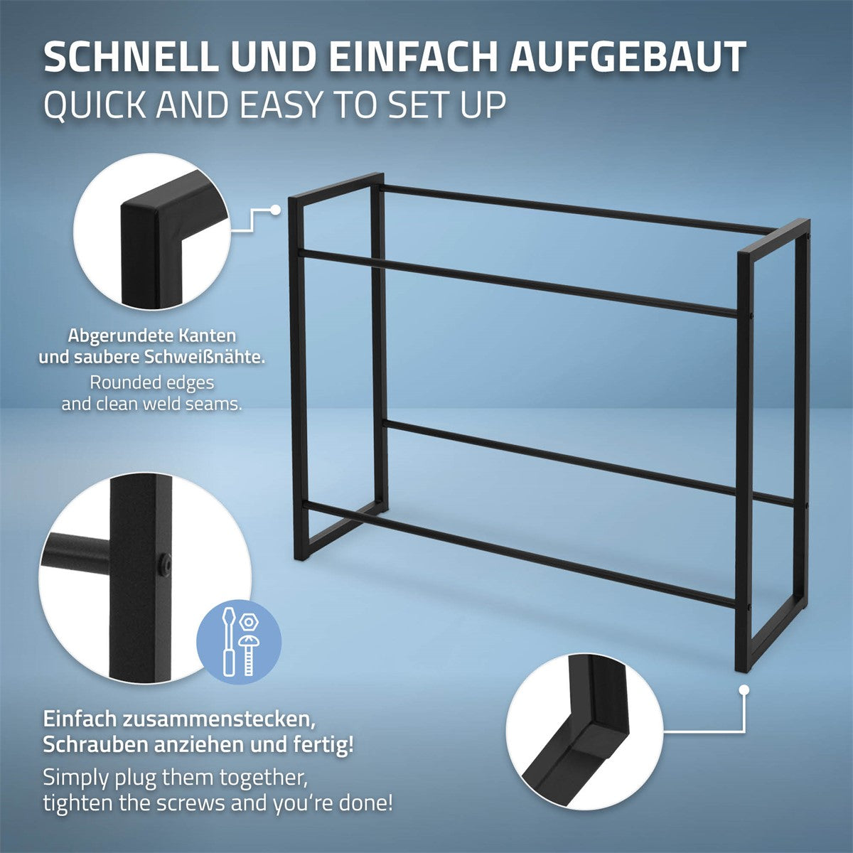 Regal mit Montageanleitung, zeigt einfache Aufbauweise.