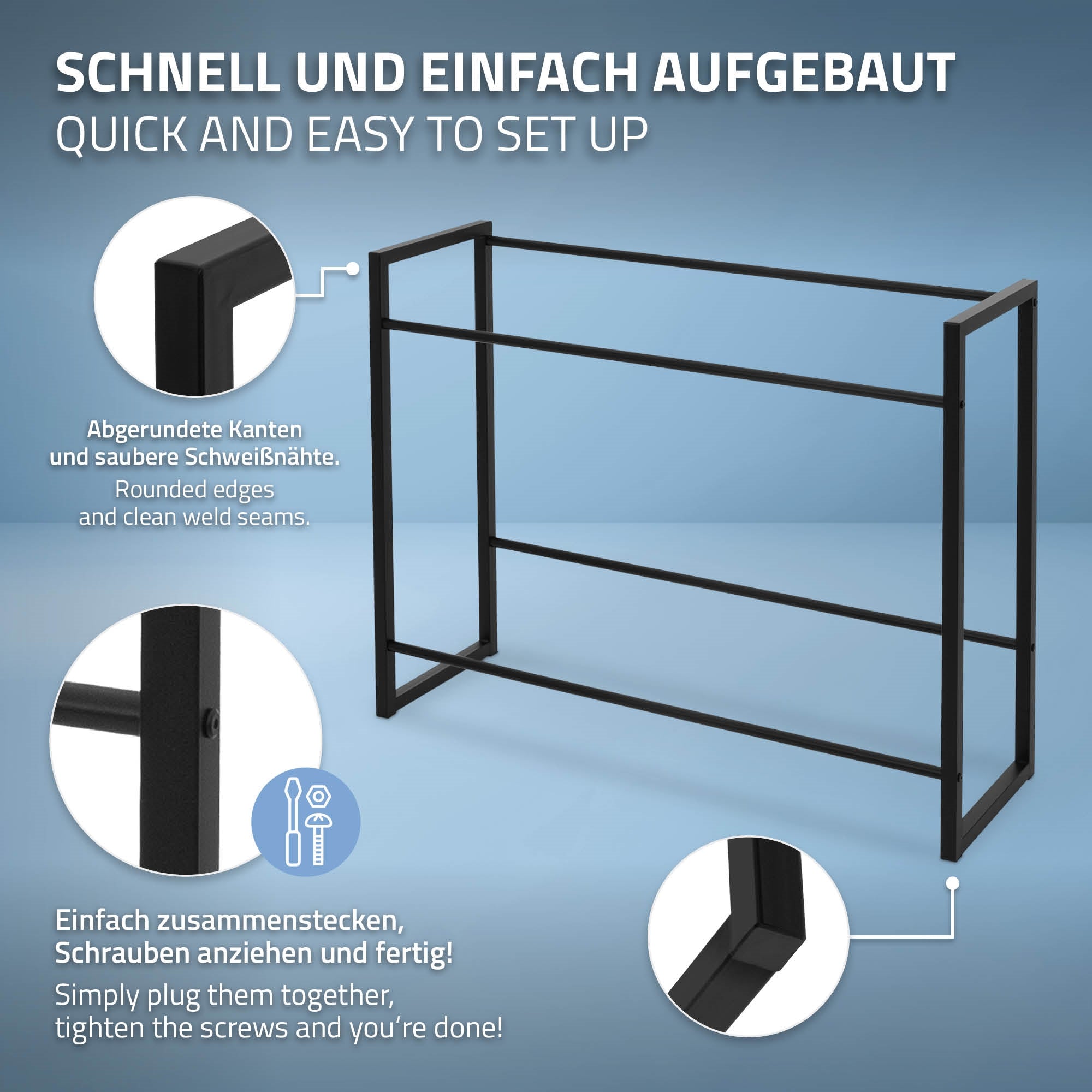 Regal mit Montageanleitung, zeigt einfache Aufbauweise.
