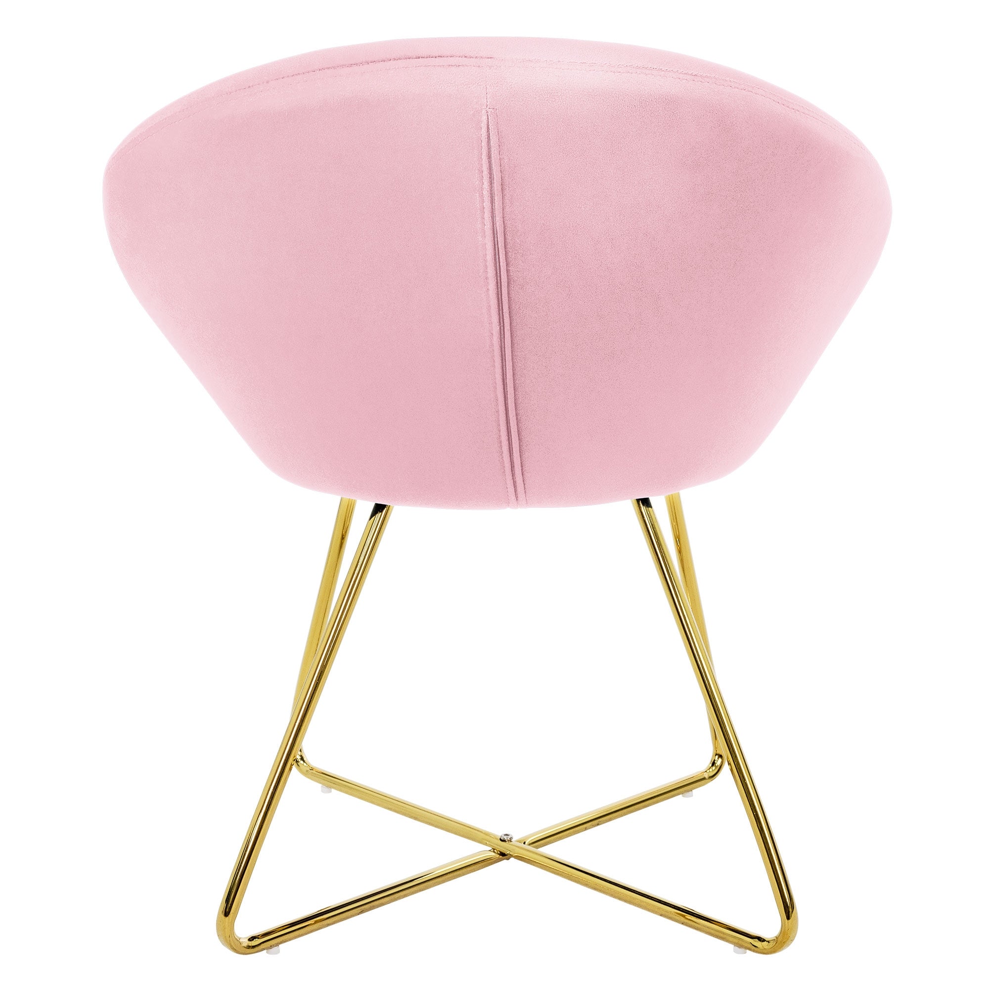 Rückansicht eines rosa Sessels mit goldenen Beinen.