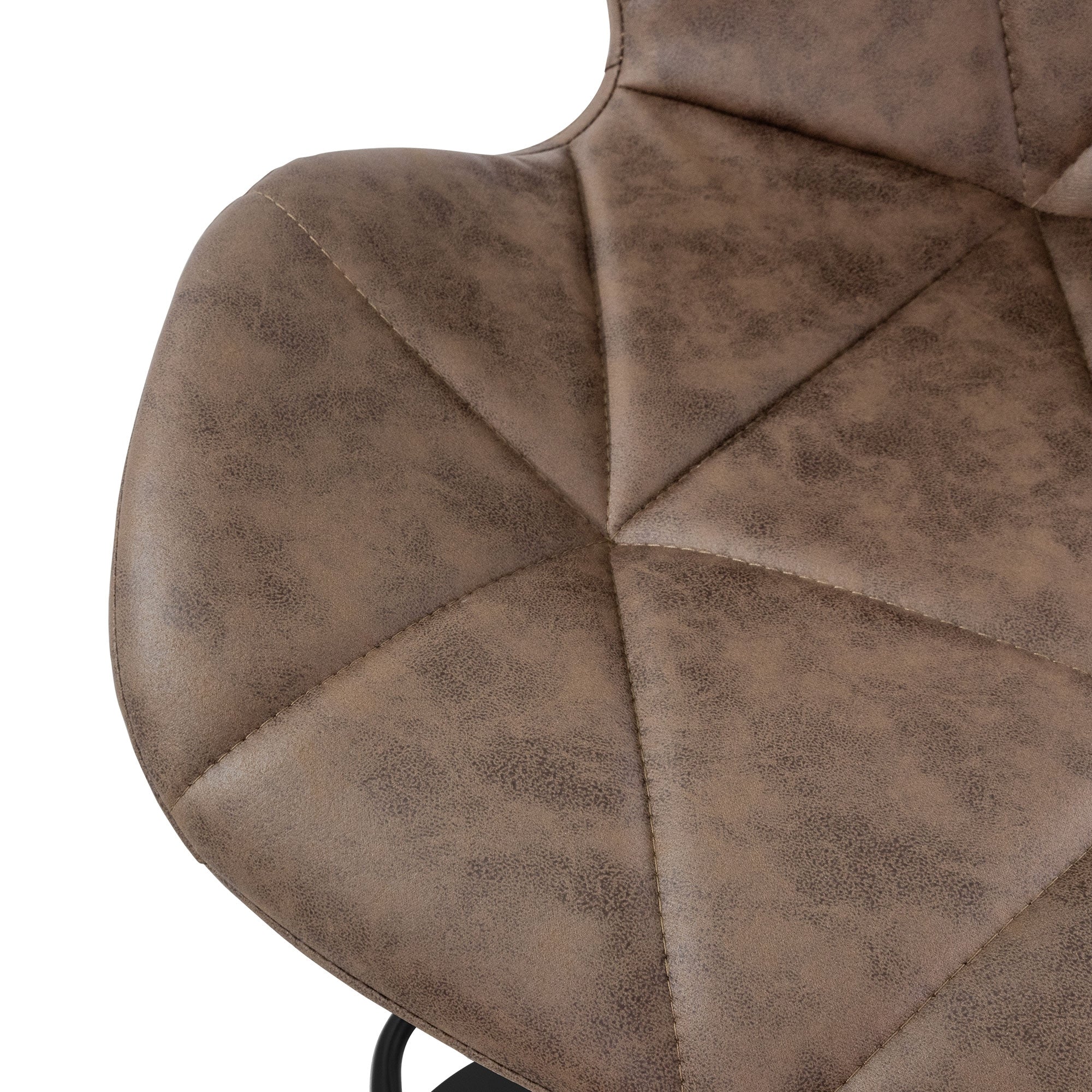 Close-up of the seat of a bar stool in brown synthetic leather.