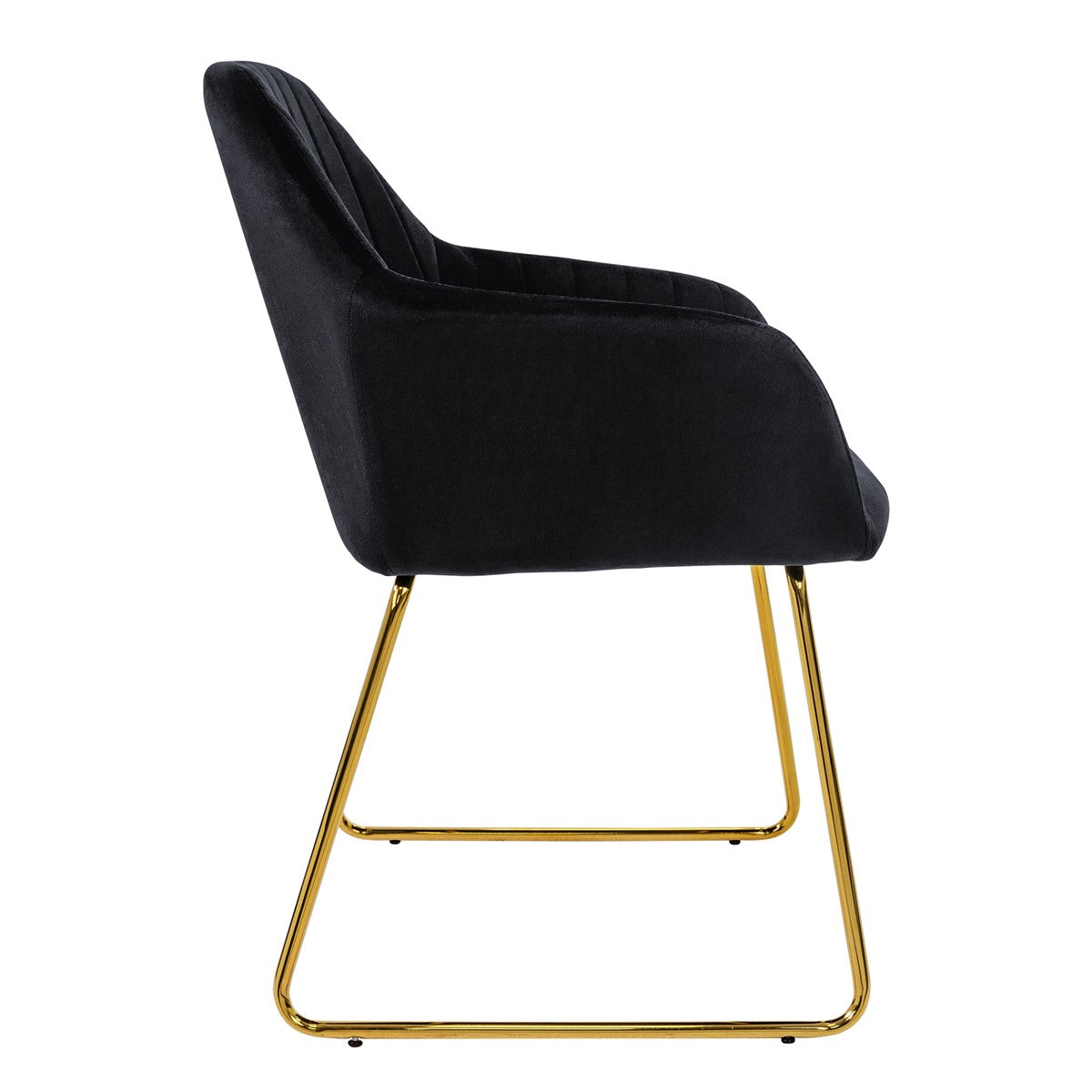 Vue de profil d’une chaise noire aux pieds dorés.