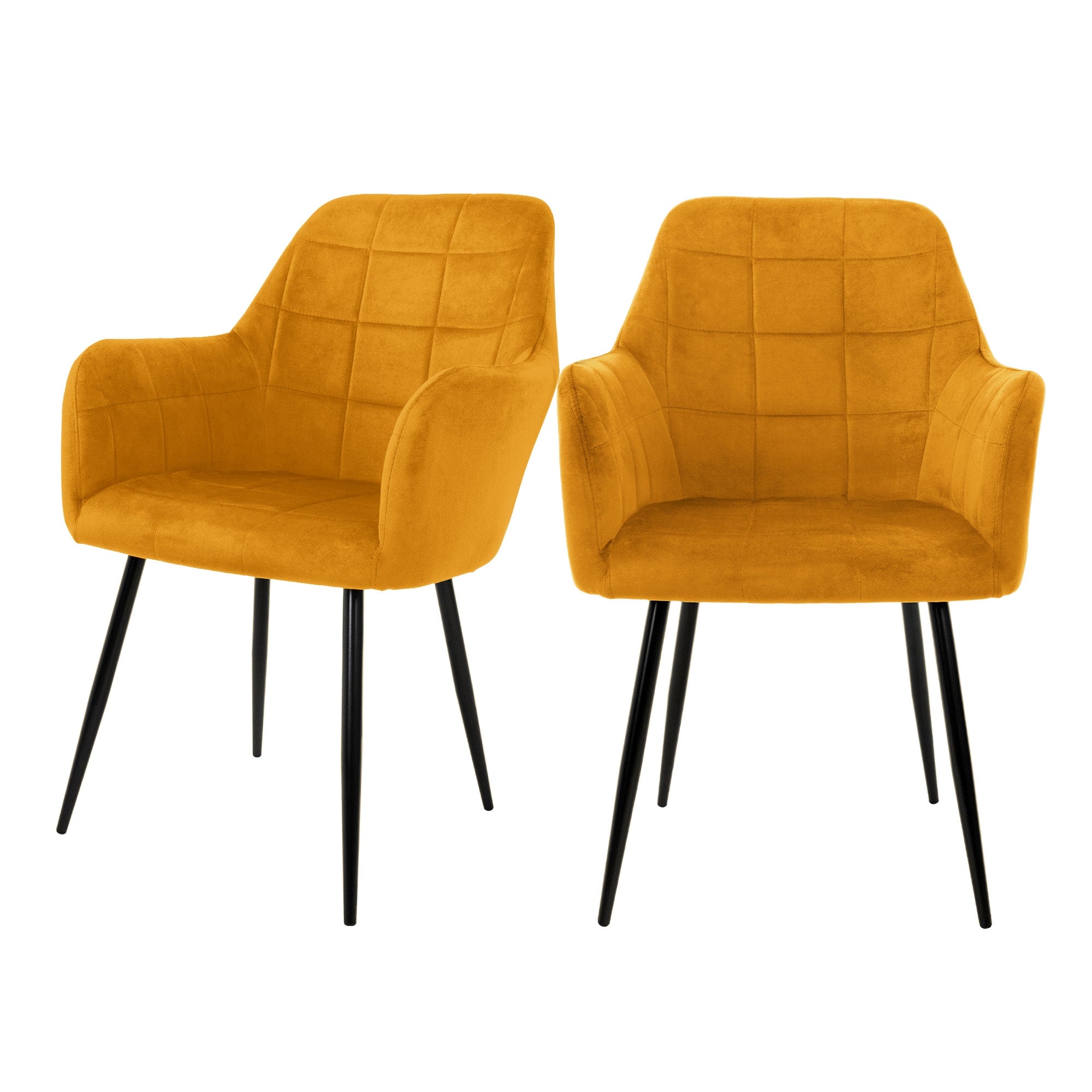 Dos sillas amarillas con asiento y respaldo acolchados.