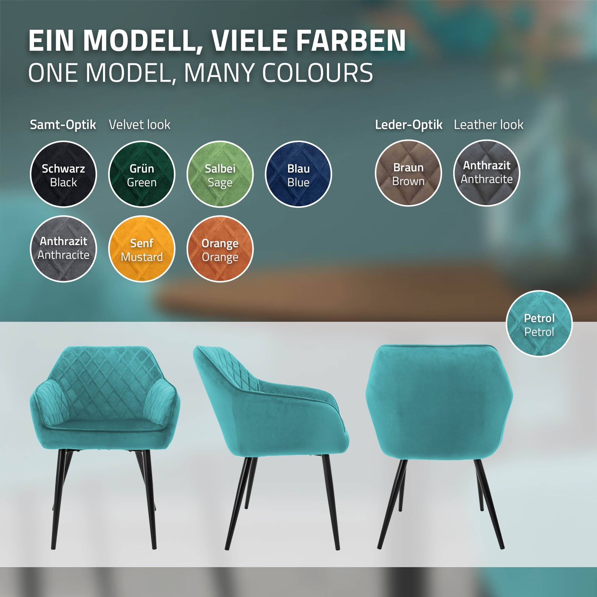 Grafik mit verschiedenen Farben und Stilen für einen Stuhl.