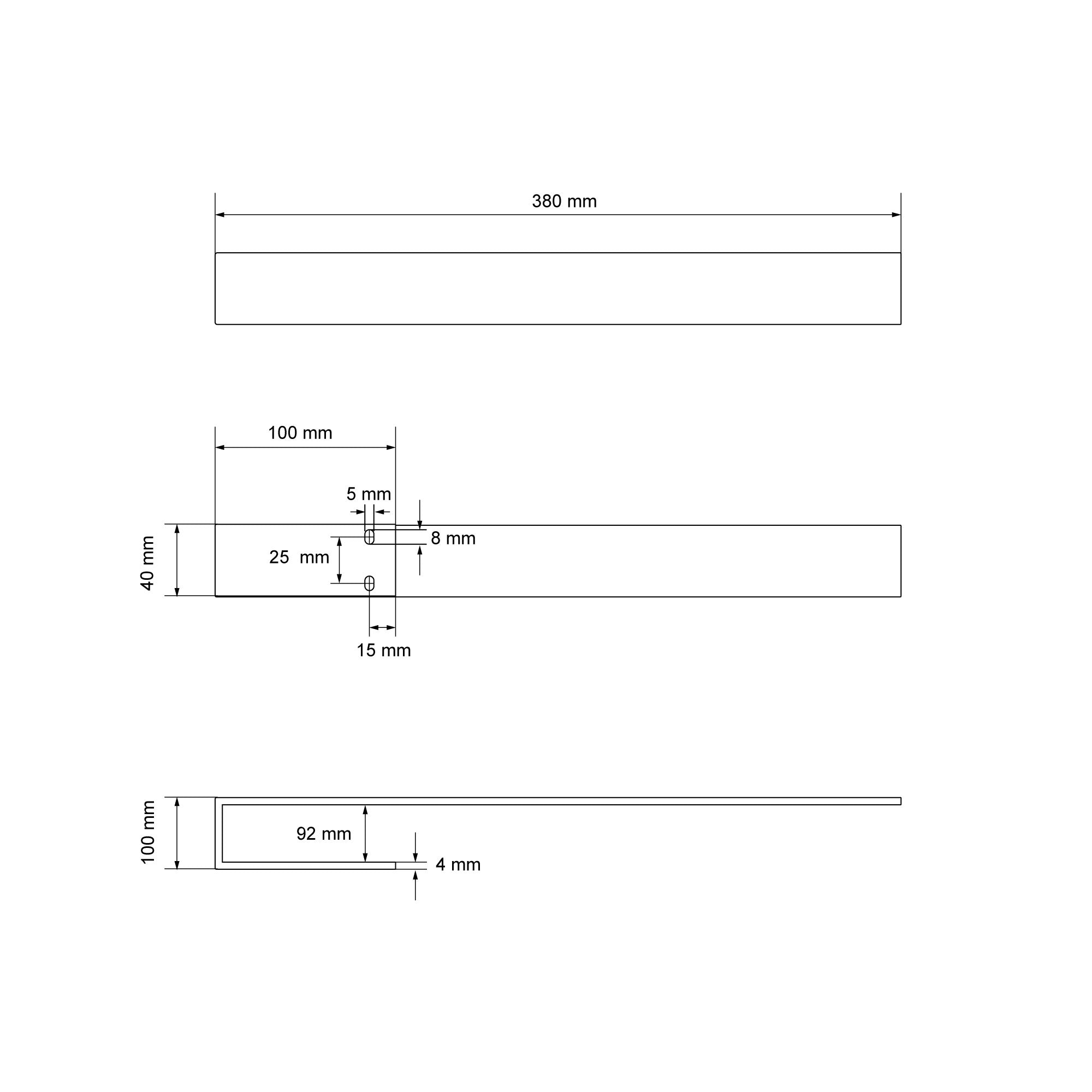 Technische Zeichnung eines Hängers mit Maßen in Millimetern.