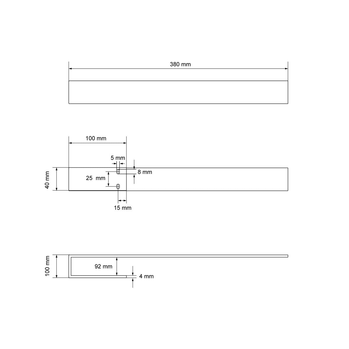 Technický výkres vešiaka s rozmermi v milimetroch.
