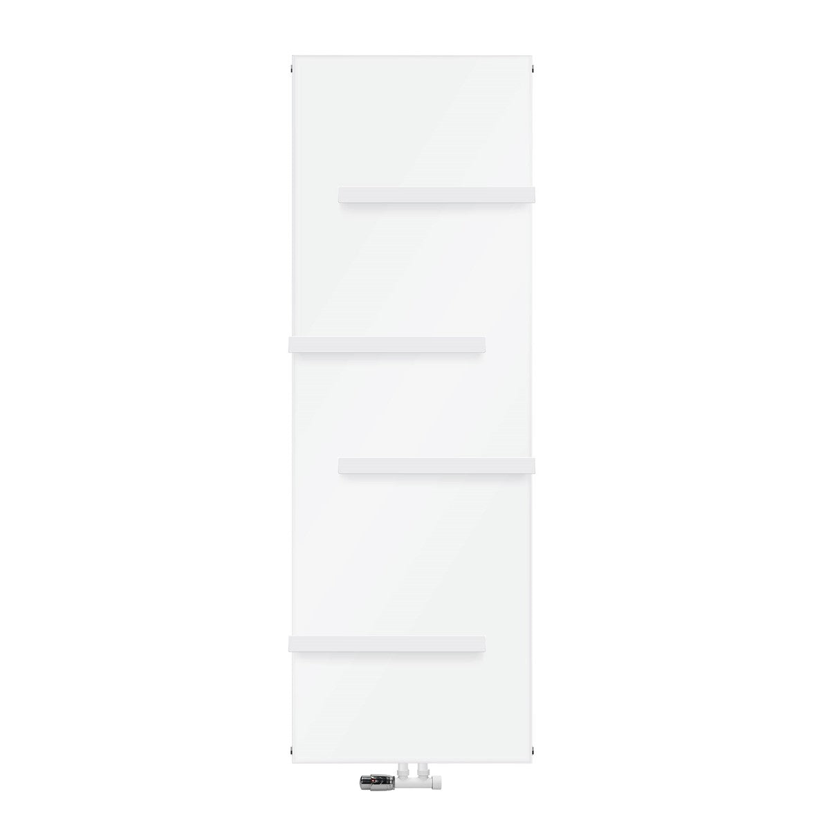 Radiateur blanc avec trois étagères et un raccordement.
