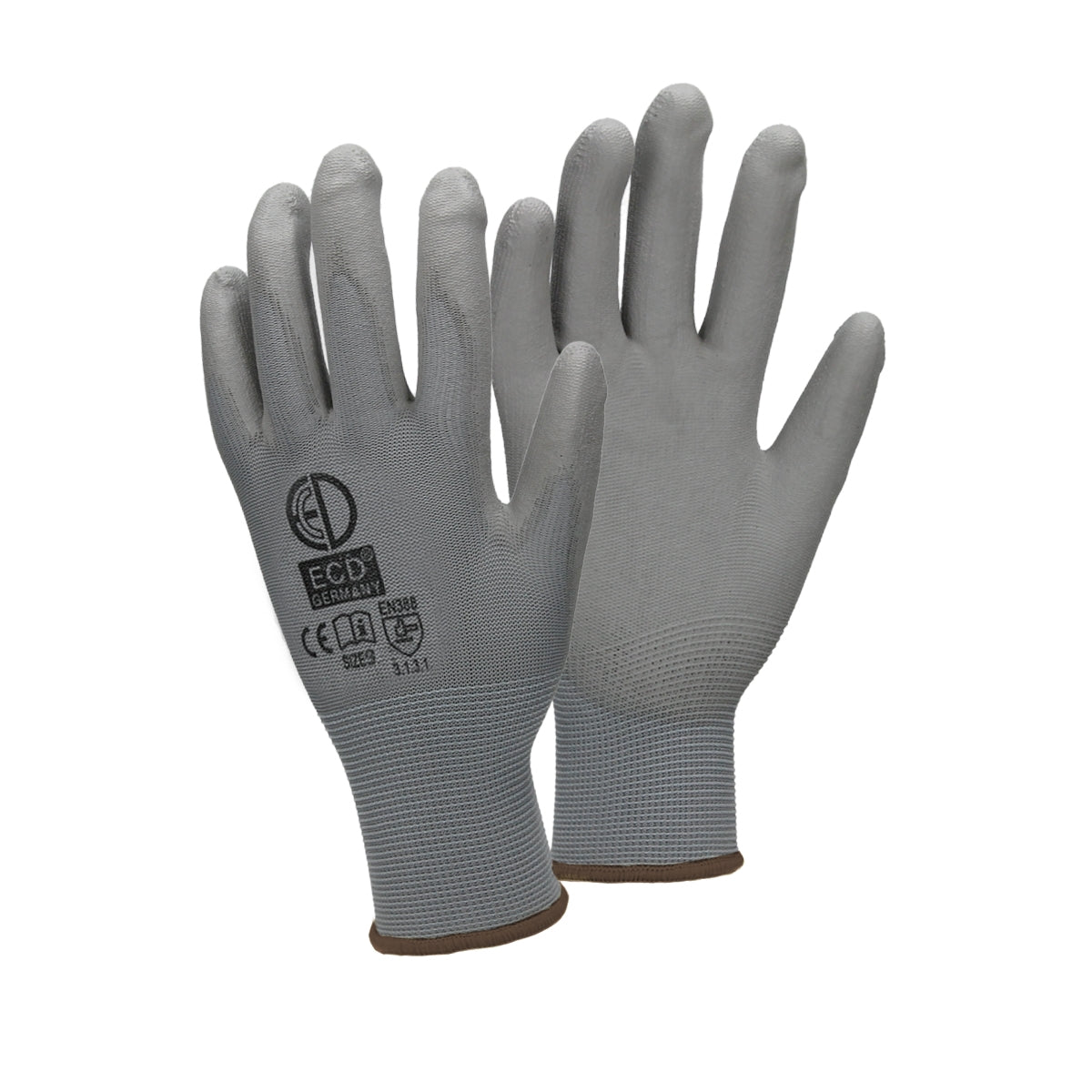 Grauer Mechanikerhandschuh mit elastischem Bund.