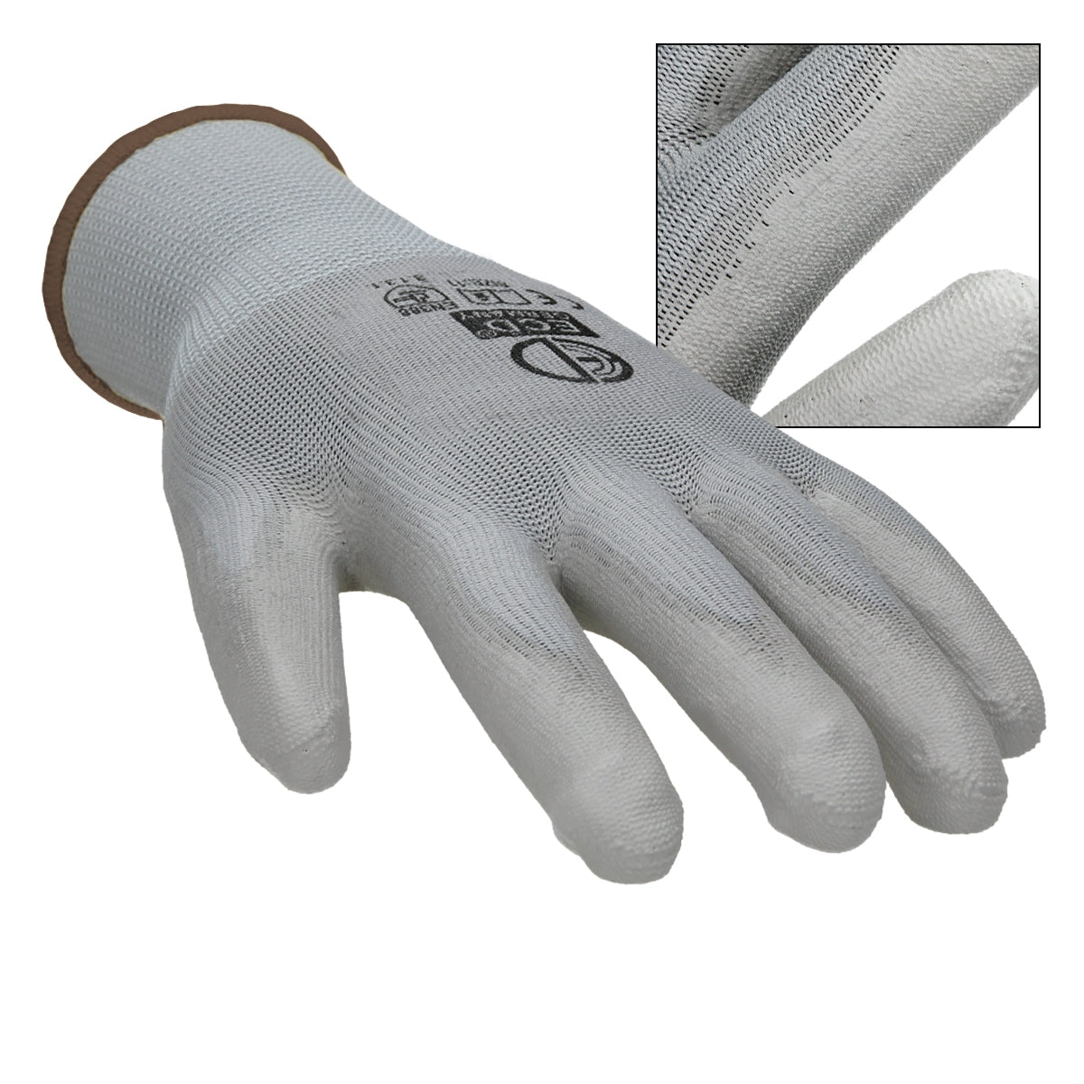 Grauer Mechanikerhandschuh, Detailansicht der Handfläche.
