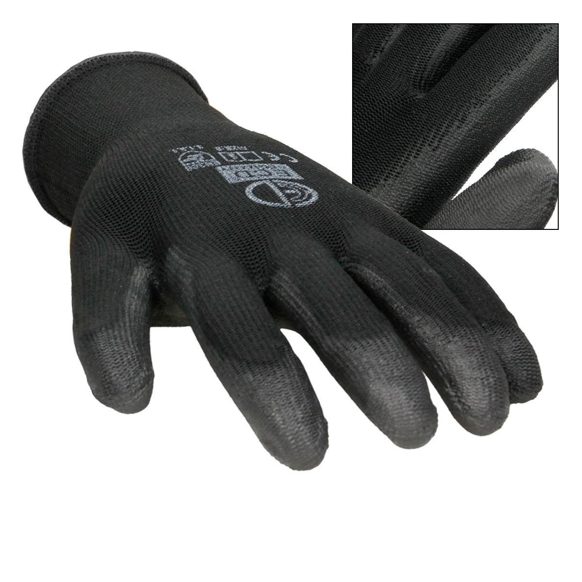 Ein schwarzer Mechanikerhandschuh auf einem weißen Hintergrund.