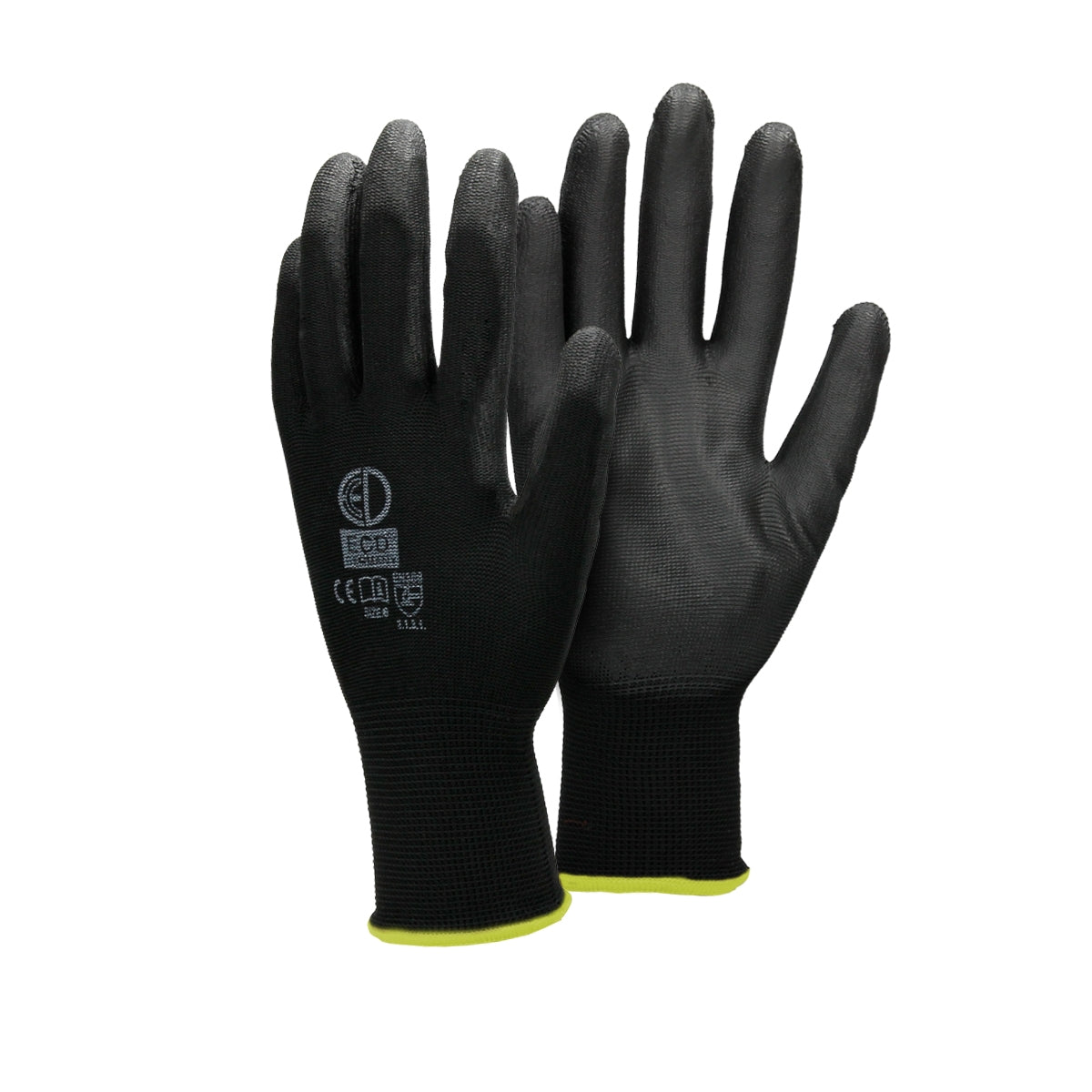 Schwarze Mechanikerhandschuhe mit rutschfester Oberfläche.