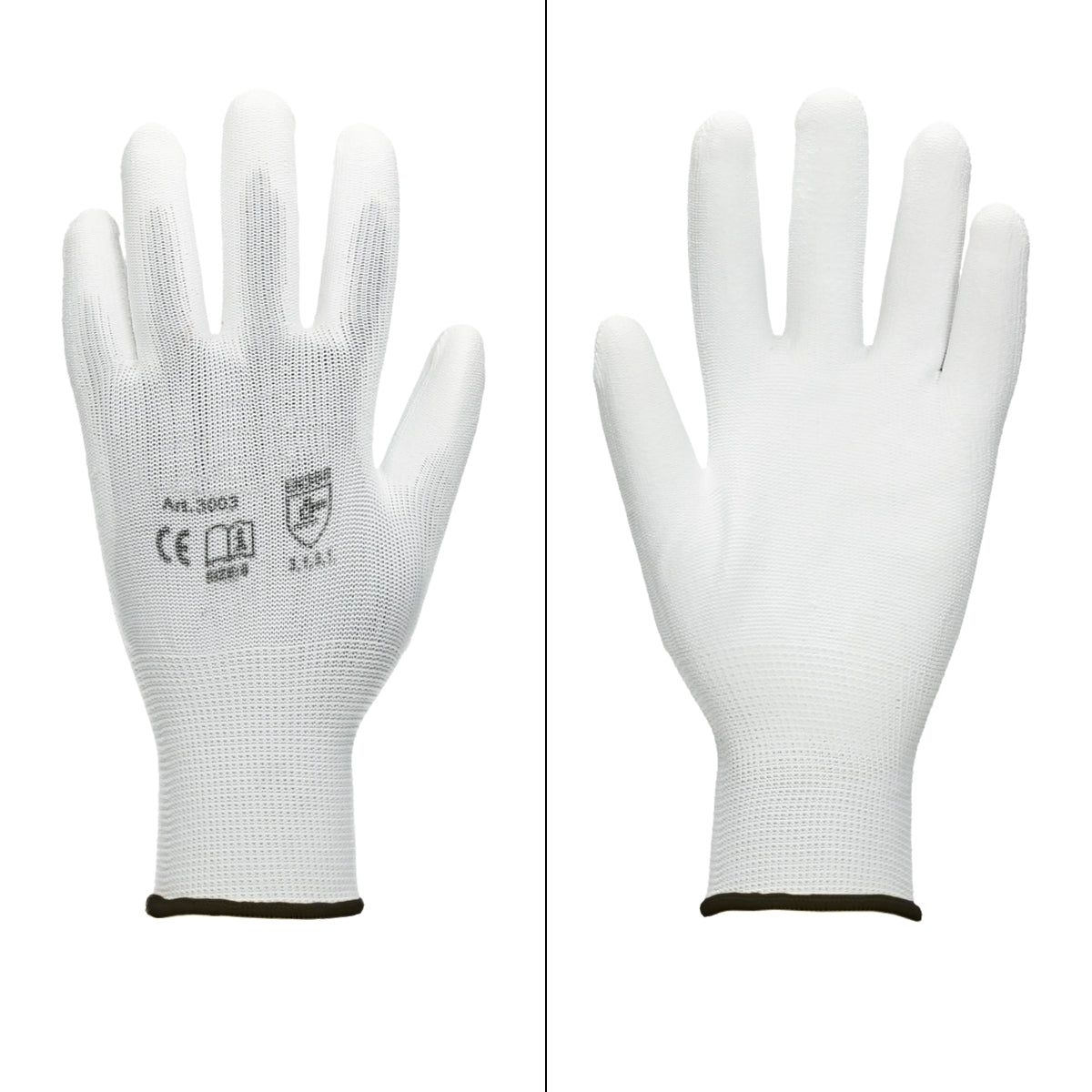 White mechanic glove with textured surface and elastic cuff.