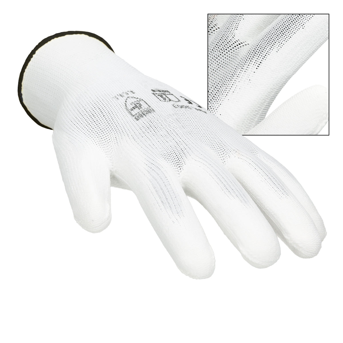 White mechanic glove in size XL, with non-slip surface.