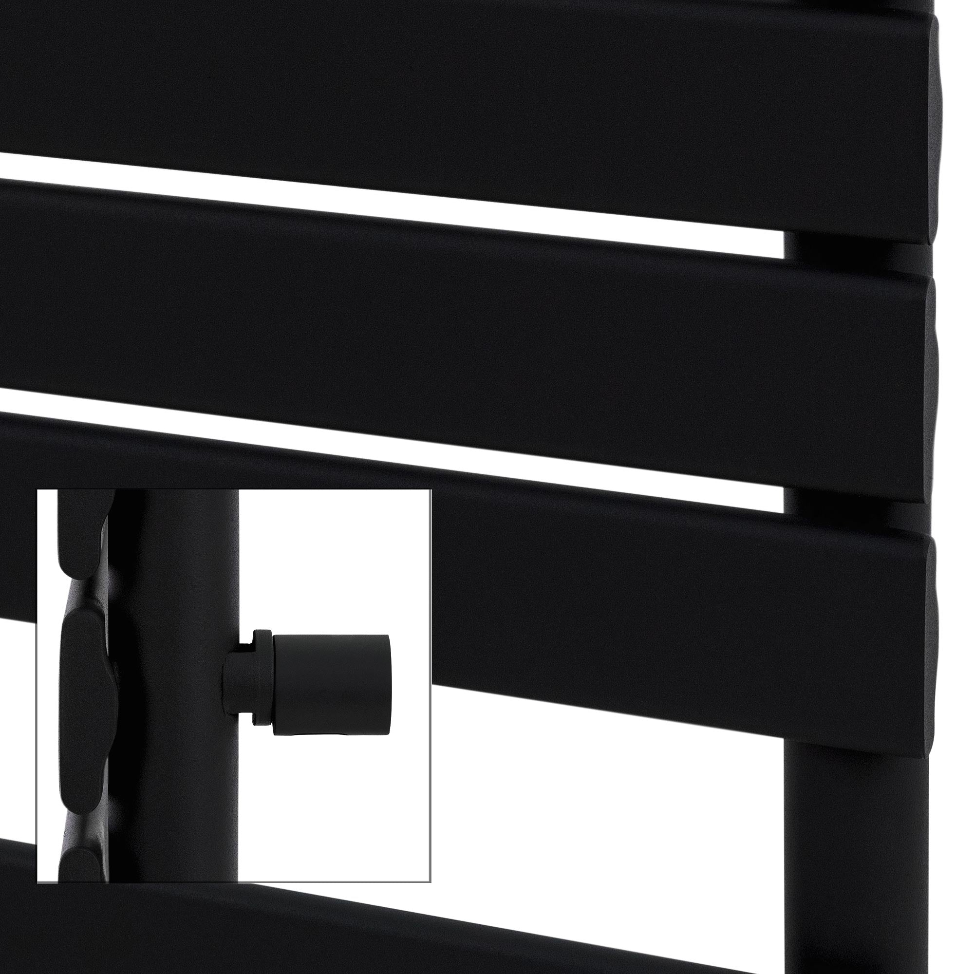 Close-up of a black mounting frame with connecting element.