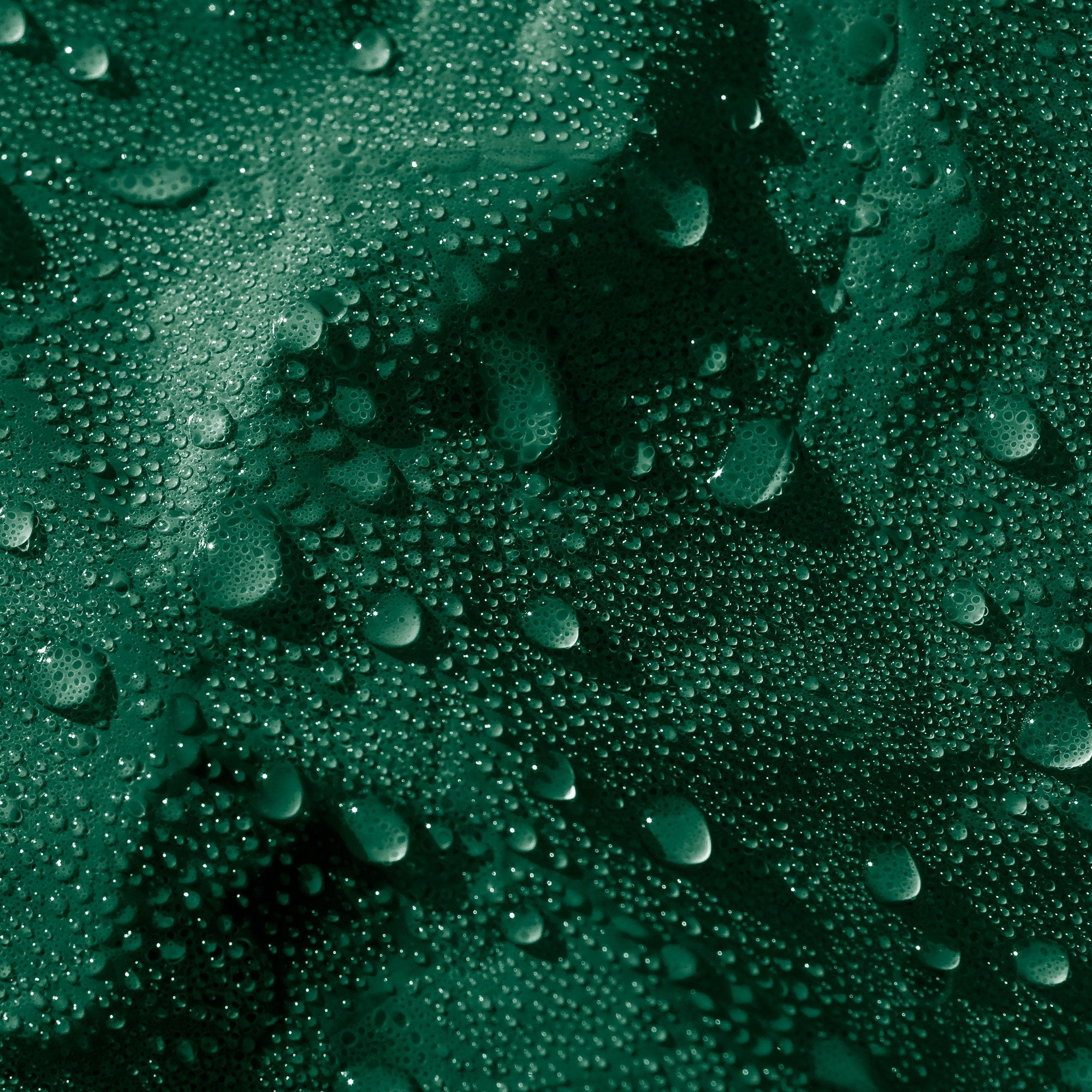 Grüne Plane mit Wassertropfen auf der Oberfläche.