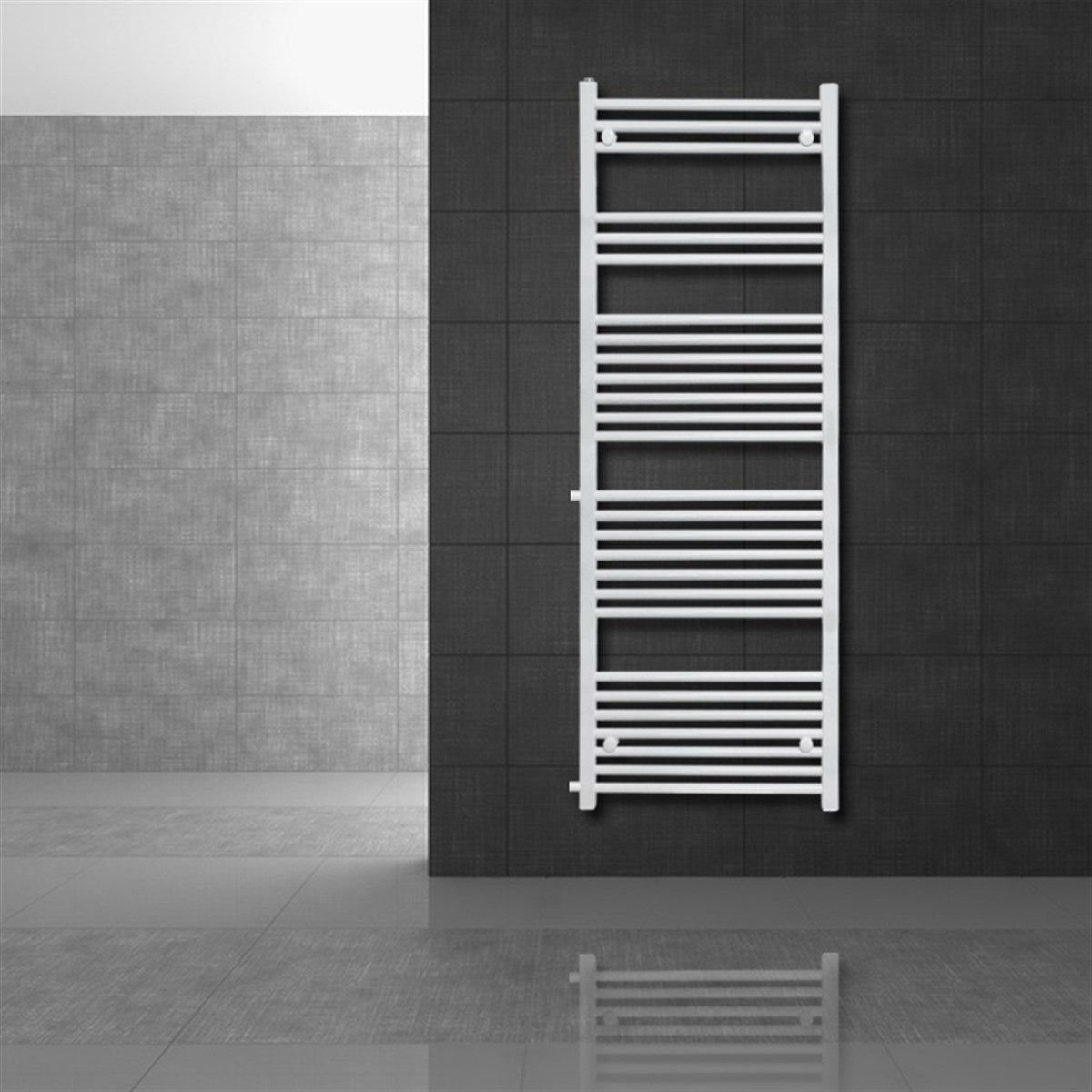 White radiator on a dark wall in a modern room.