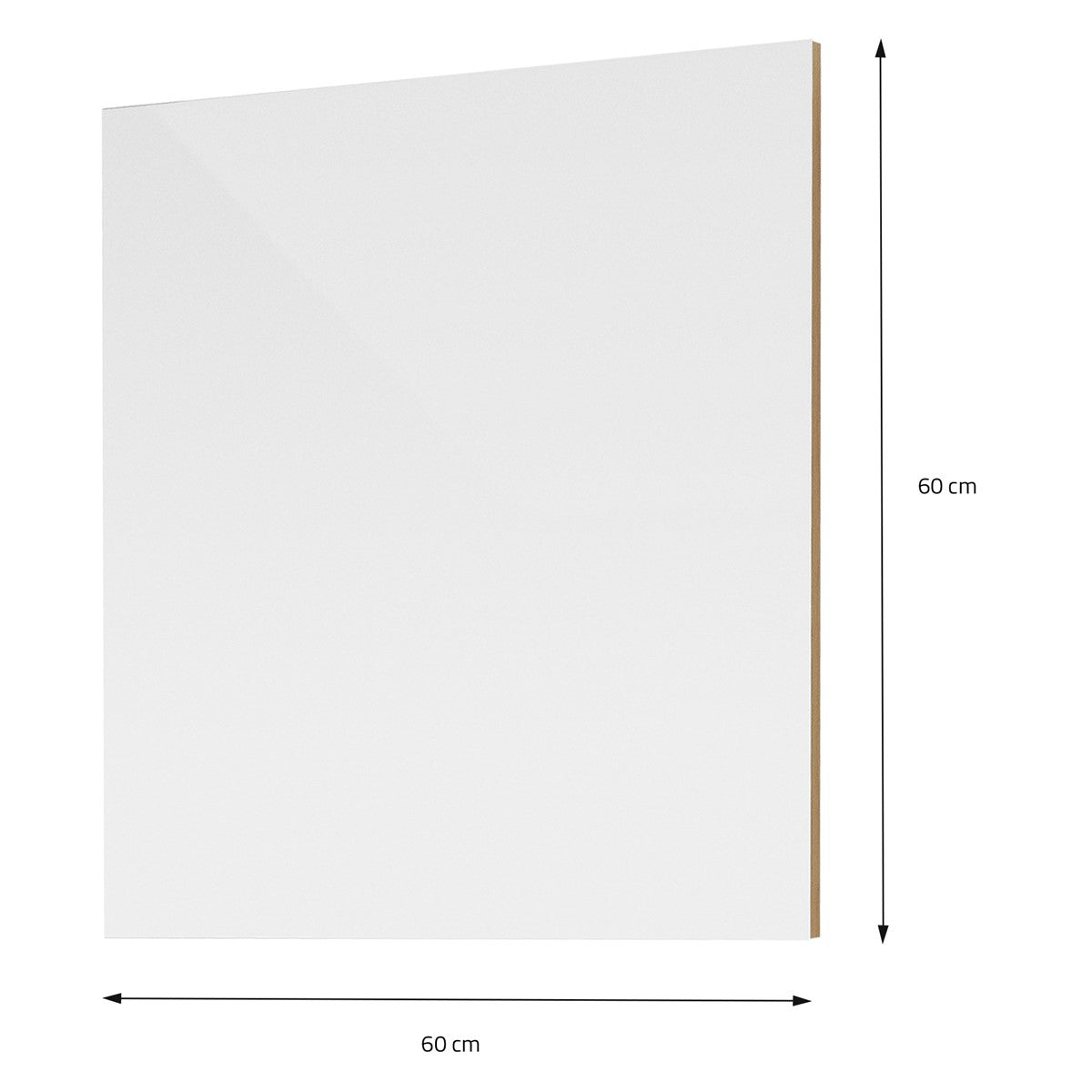 Et hvidt rektangel med målene 60 cm x 60 cm.