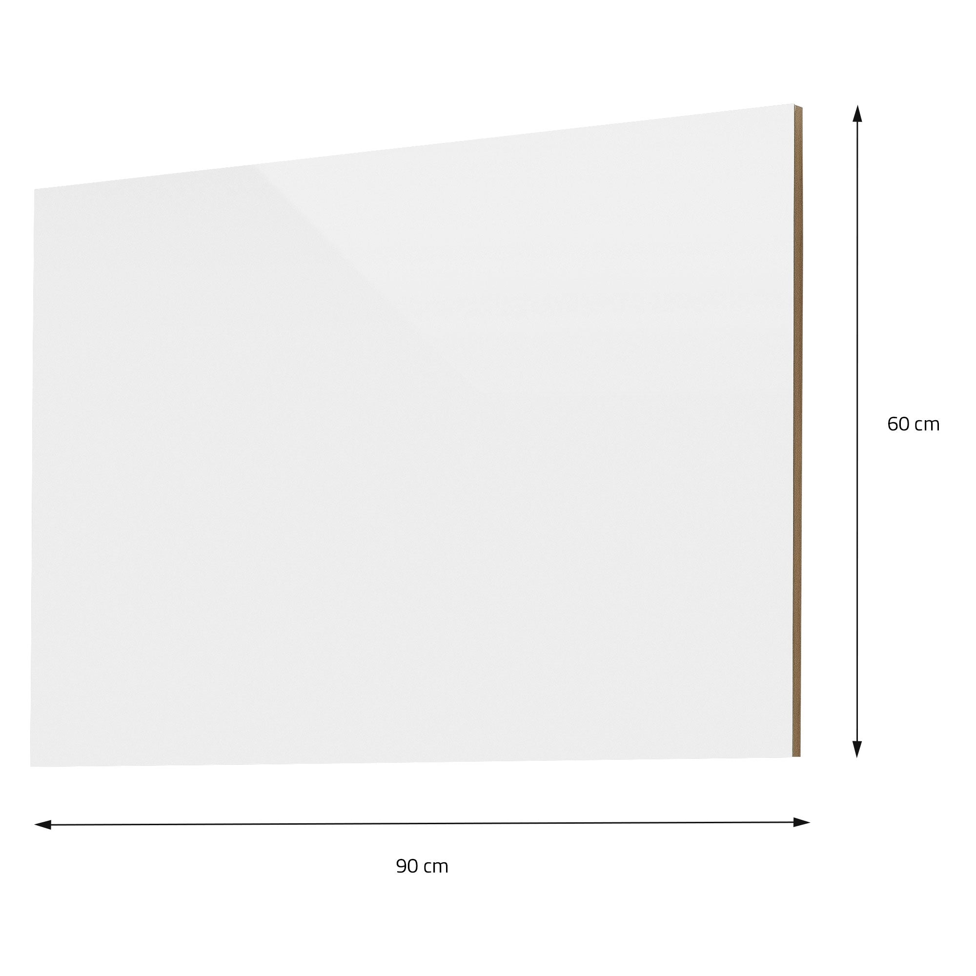 White, rectangular panel measuring 90 cm x 60 cm.
