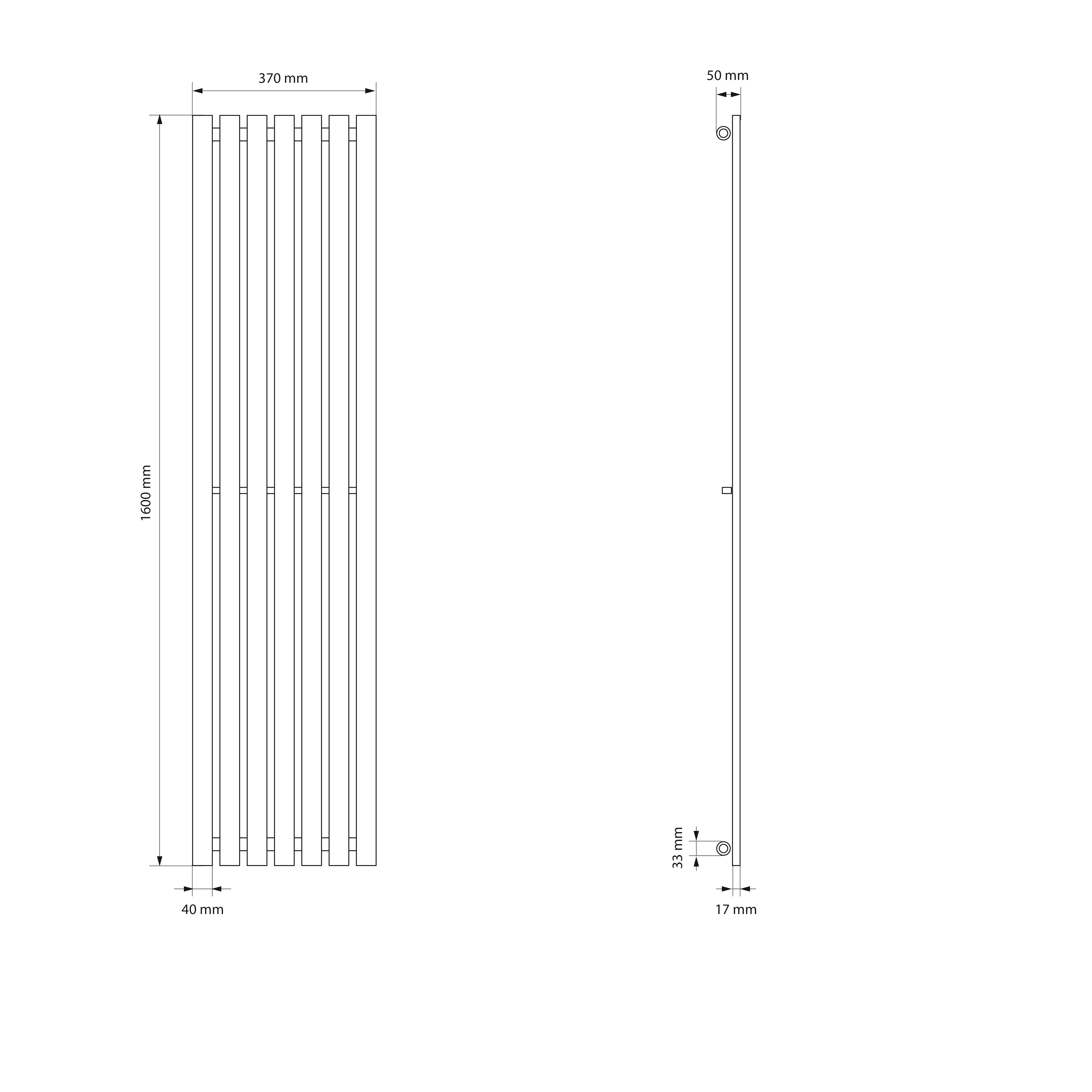 Dessin technique d'un radiateur avec des dimensions.