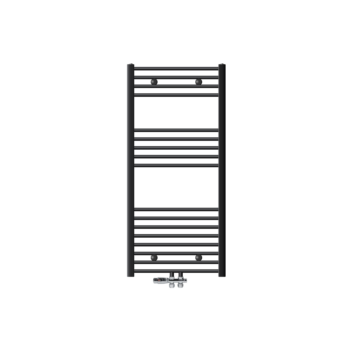 Compact black towel warmer with few horizontal bars.