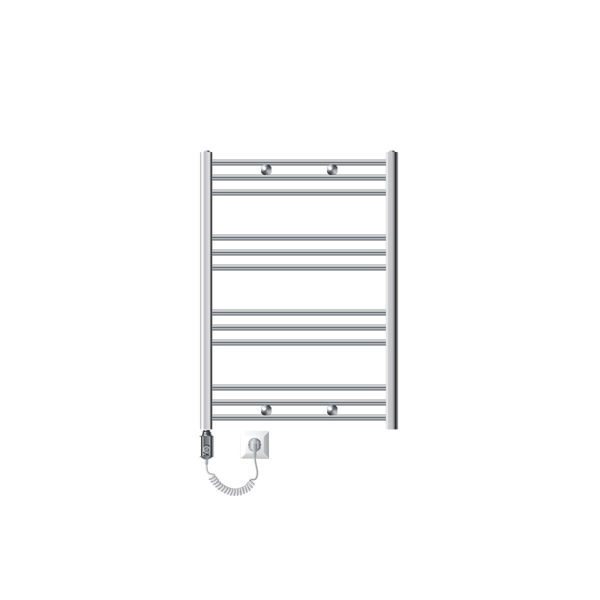 Handtuchwärmer mit mehreren horizontalen Stangen und Stecker.