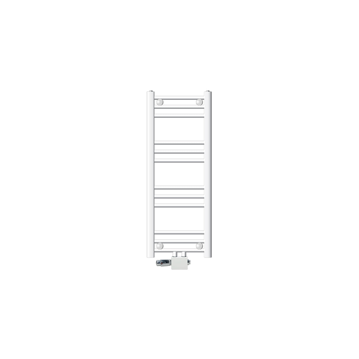En smal, vertikal radiator med horisontale lameller.