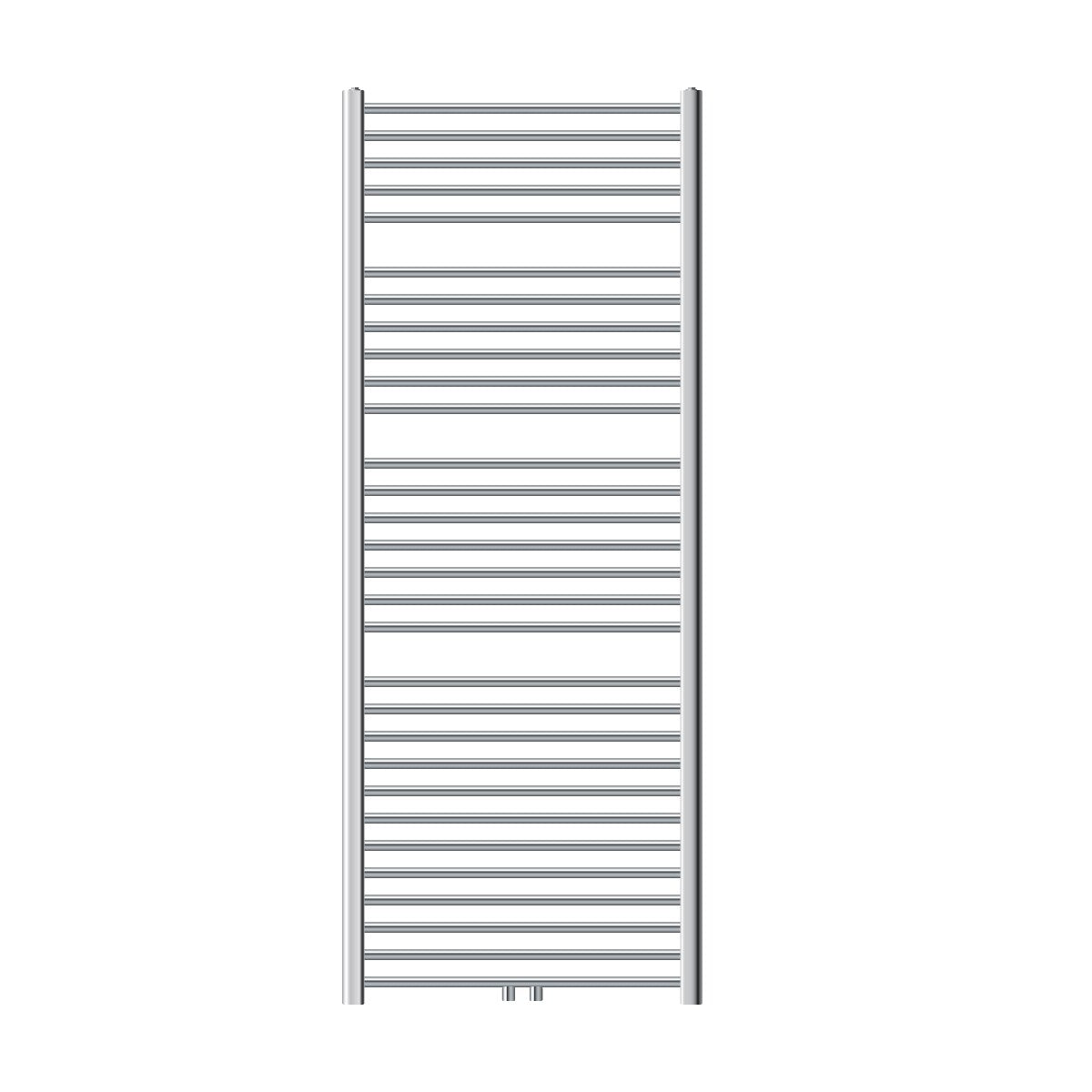Een verticale handdoekradiator met meerdere horizontale buizen.