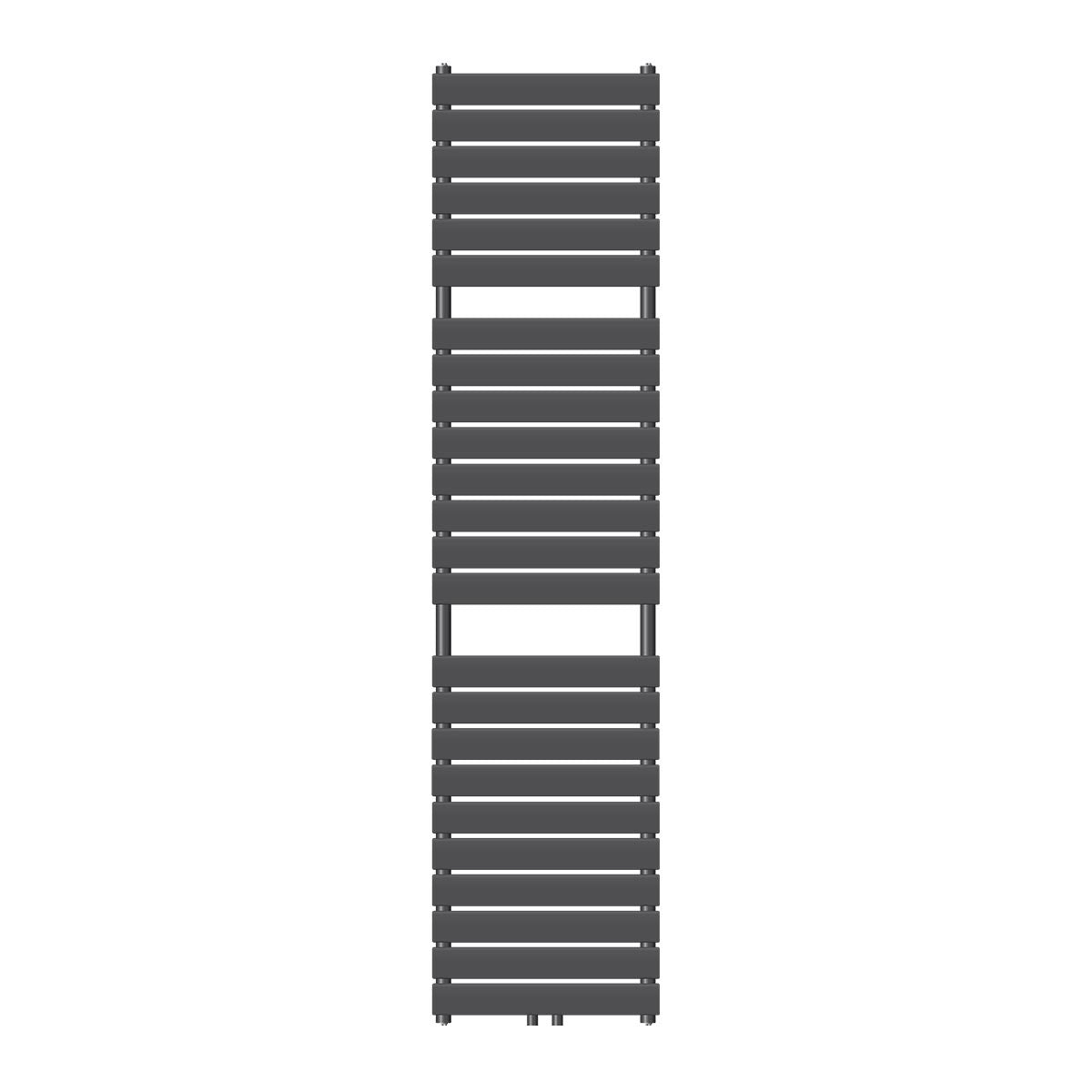 Antracitfarvet radiator med vandrette lameller.