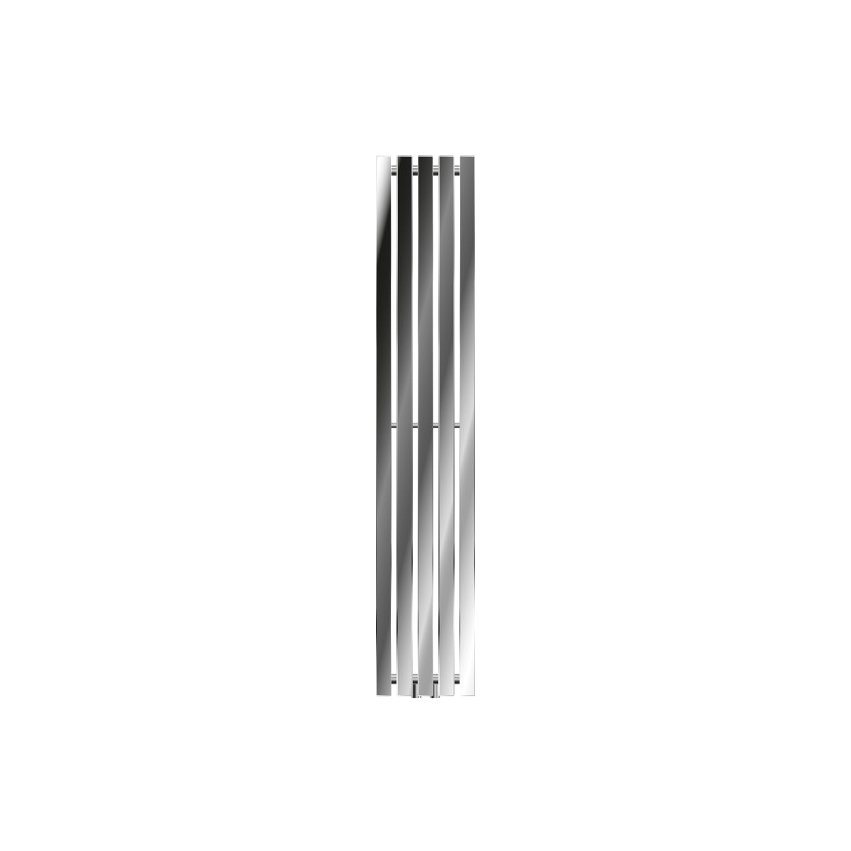 Tall, chrome-plated radiators on a wall.