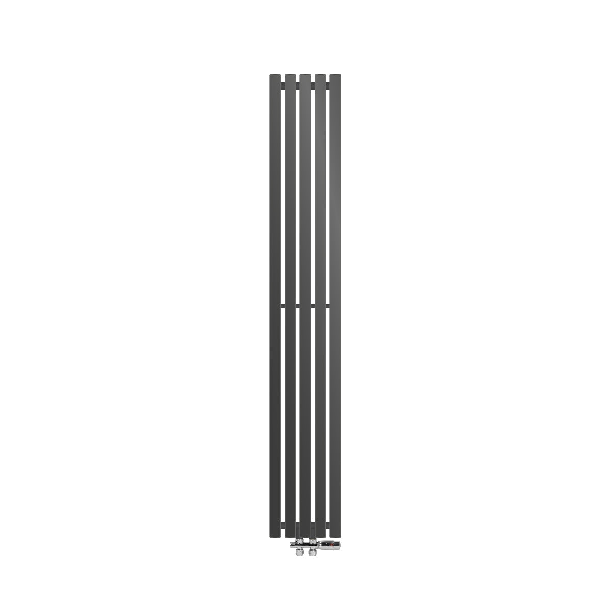 Tall, narrow radiator in anthracite on a floor.